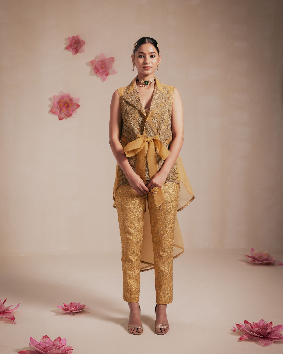 Gold Organza Embellished Jacket