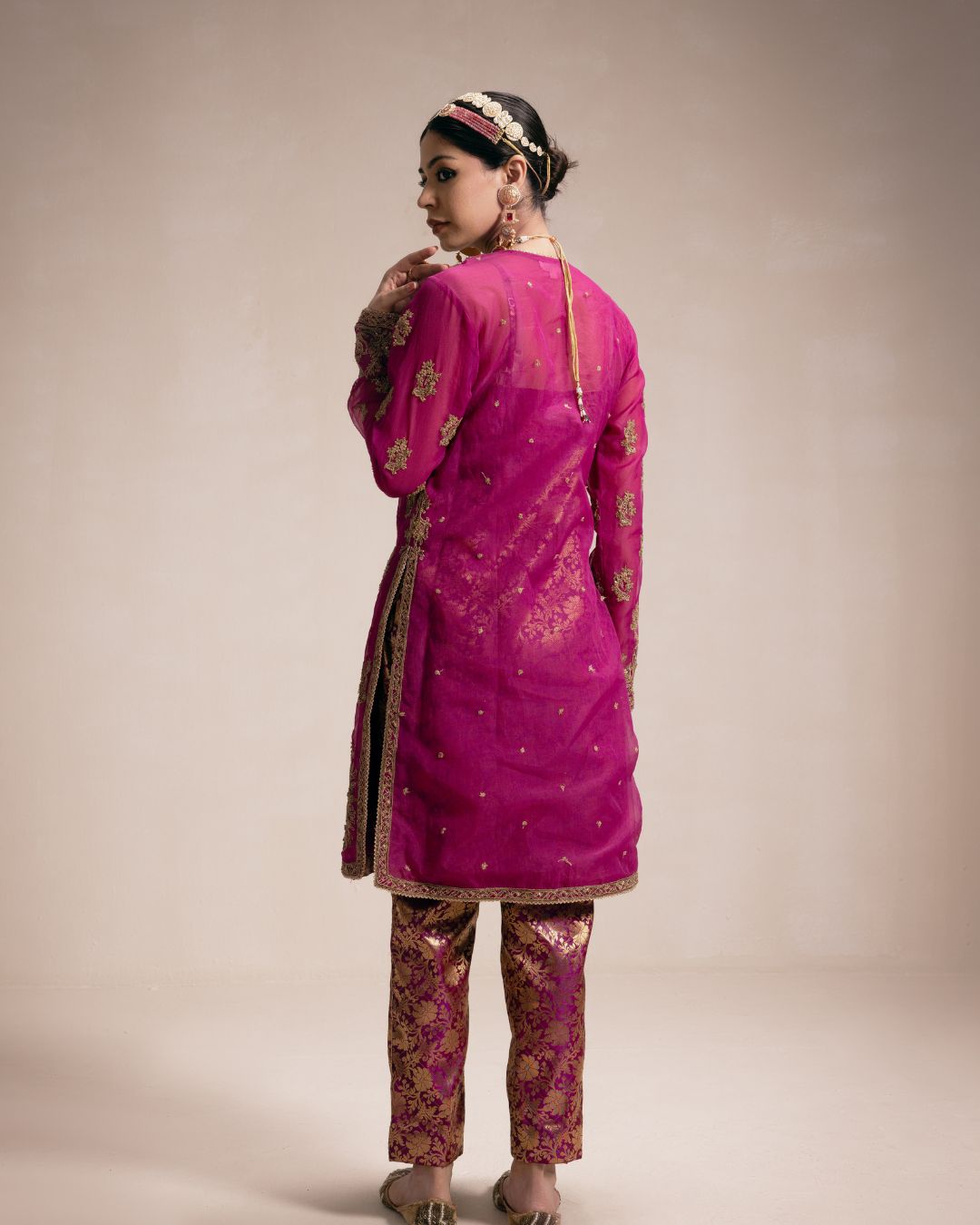 Magenta Organza Kurta Set