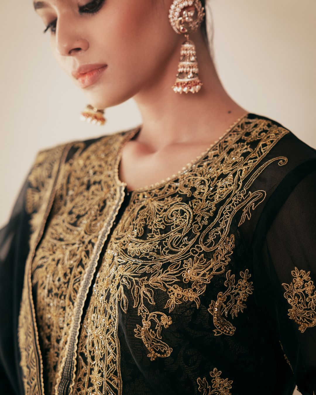 Black Organza Kurta Set