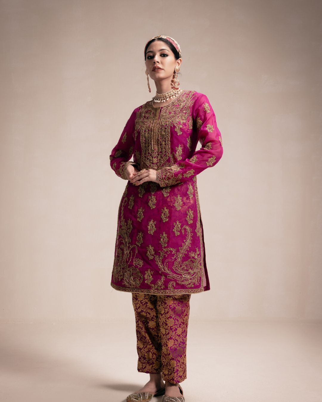 Magenta Organza Kurta Set