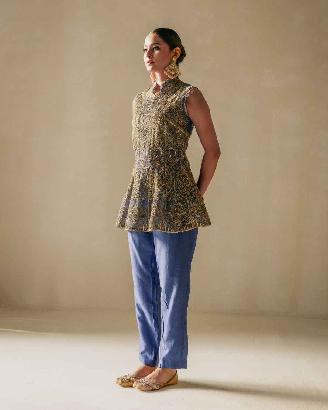 Blue Chanderi Kalidar Kurta Set