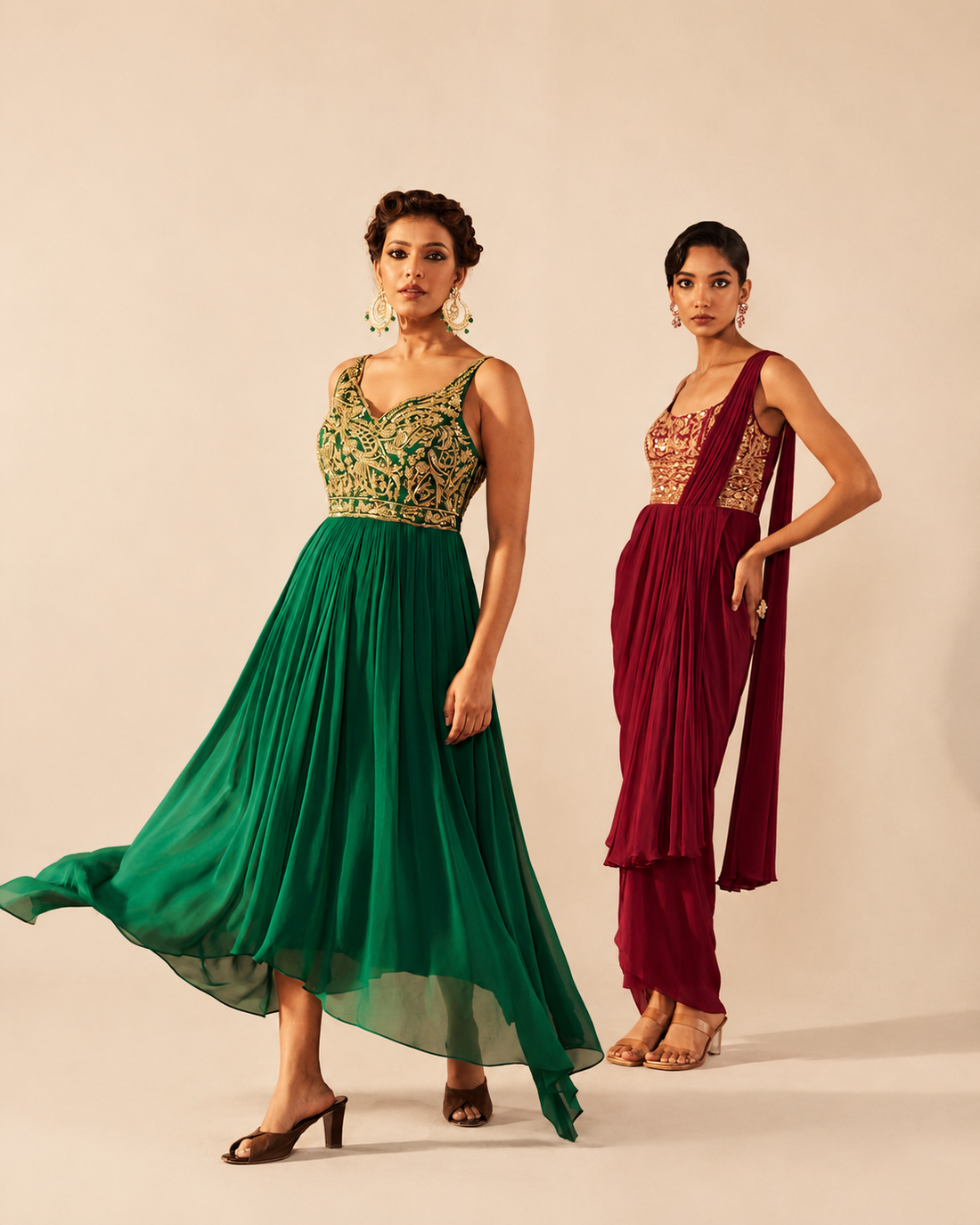 Pine Green Georgette Handkerchief Style Anarkali Dress