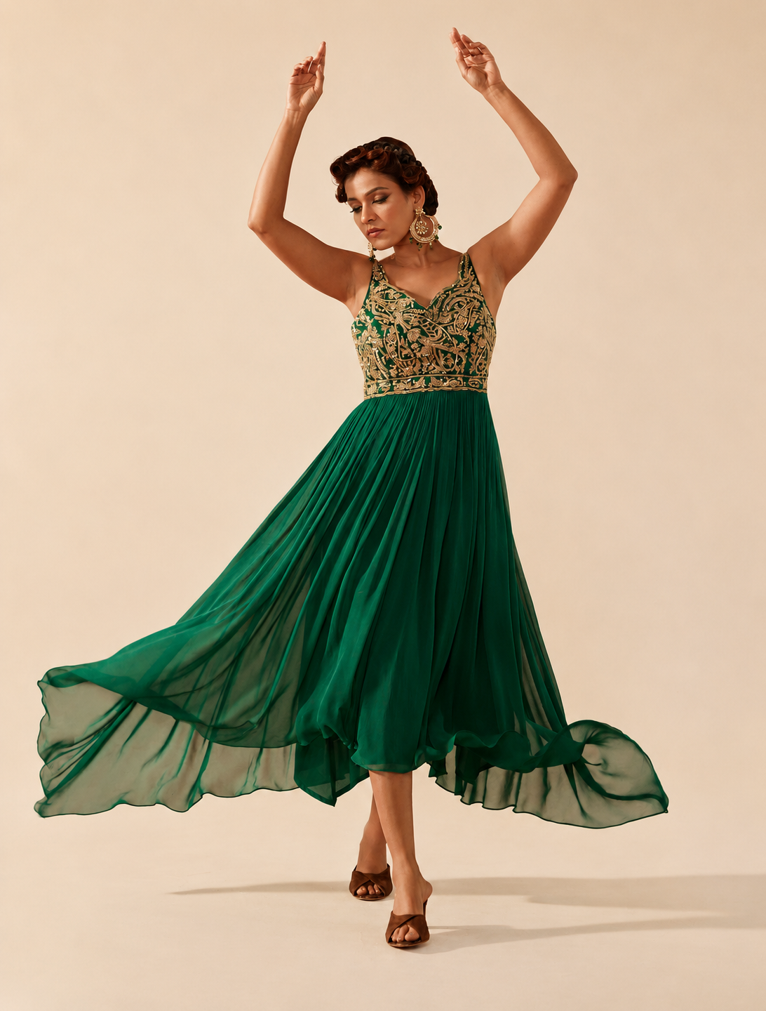 Pine Green Georgette Handkerchief Style Anarkali Dress