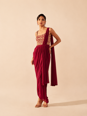 Magenta Rose Embroidered GGT Draped Saree