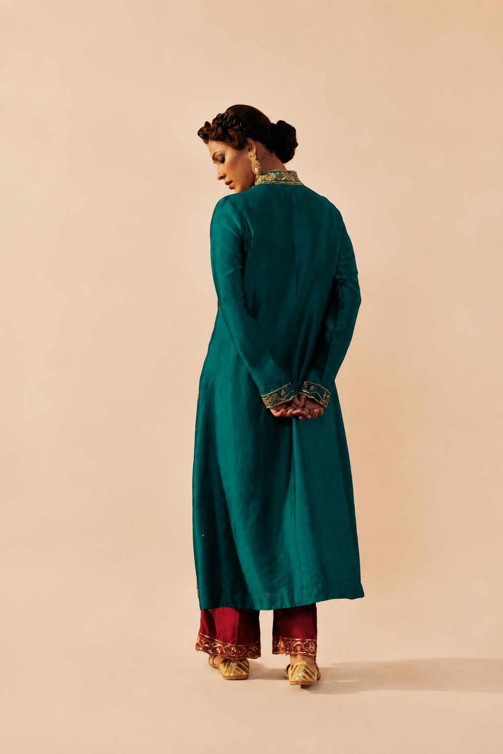 Teal Blue Lucknow Style Long Kurta Set