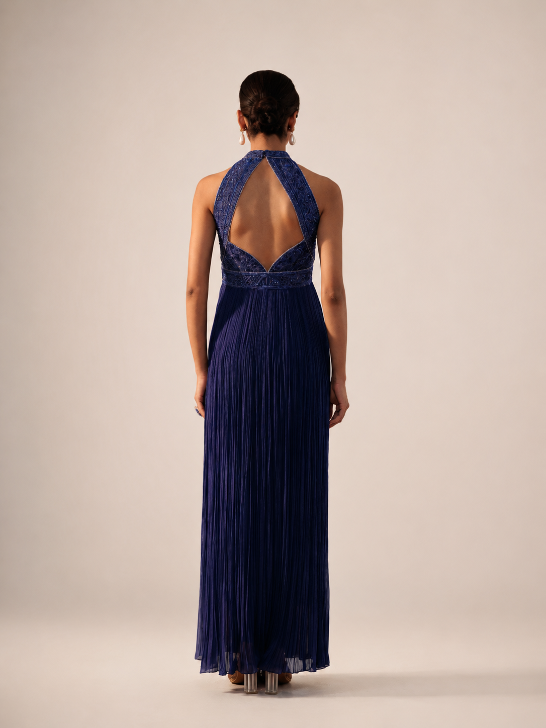 Night Blue Georgette Halter Neck Dolly Dress