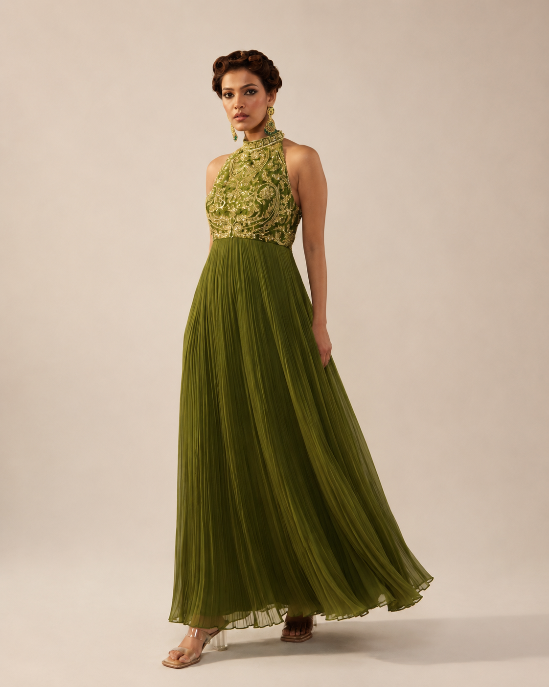 Olive Green Embellished Dolly Dress