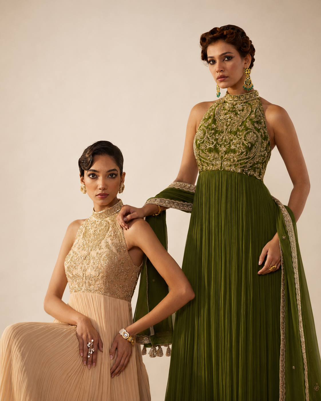 Olive Green Embellished Dolly Dress