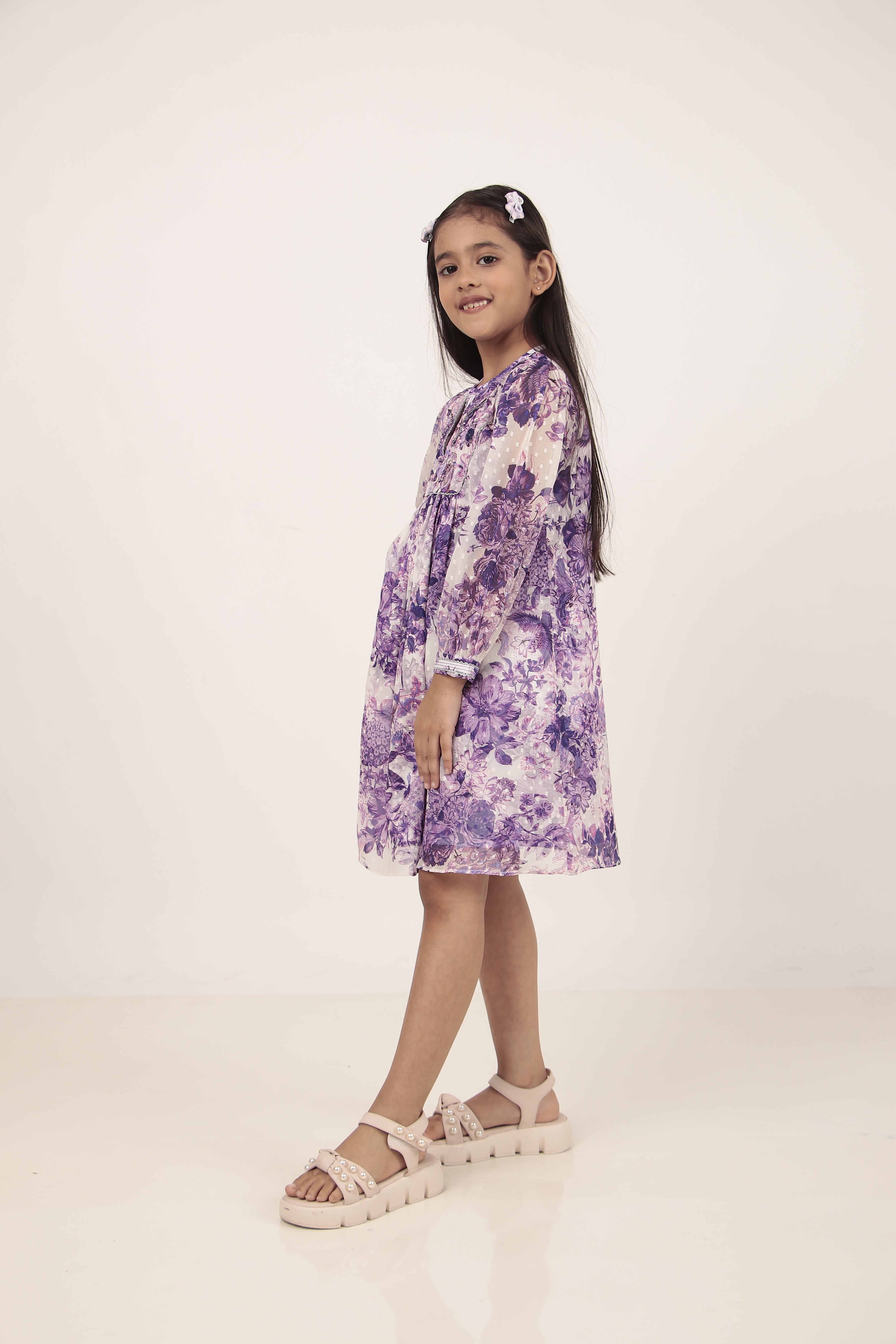 Purple Printed Knee-Length Dress