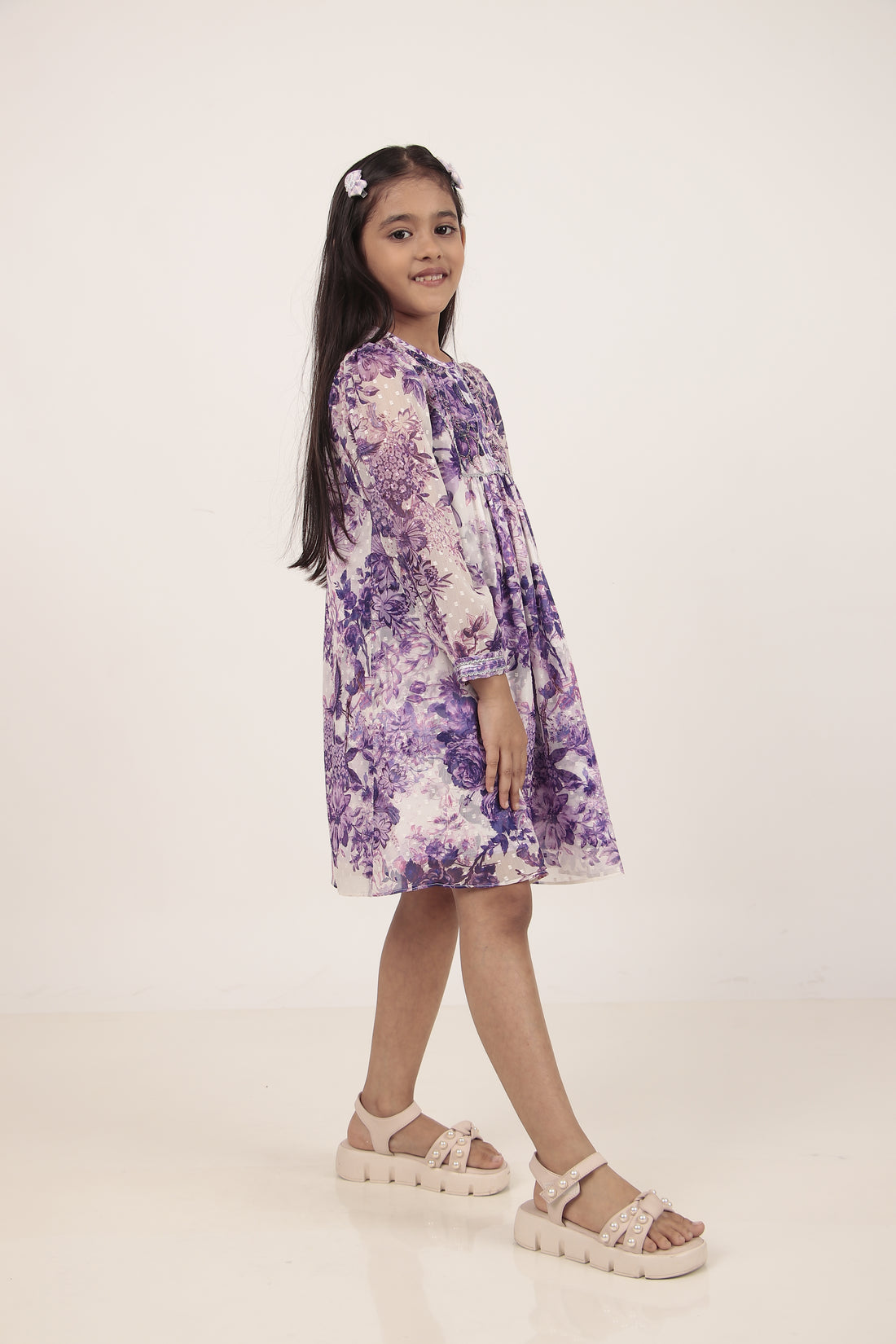Purple Printed Knee-Length Dress