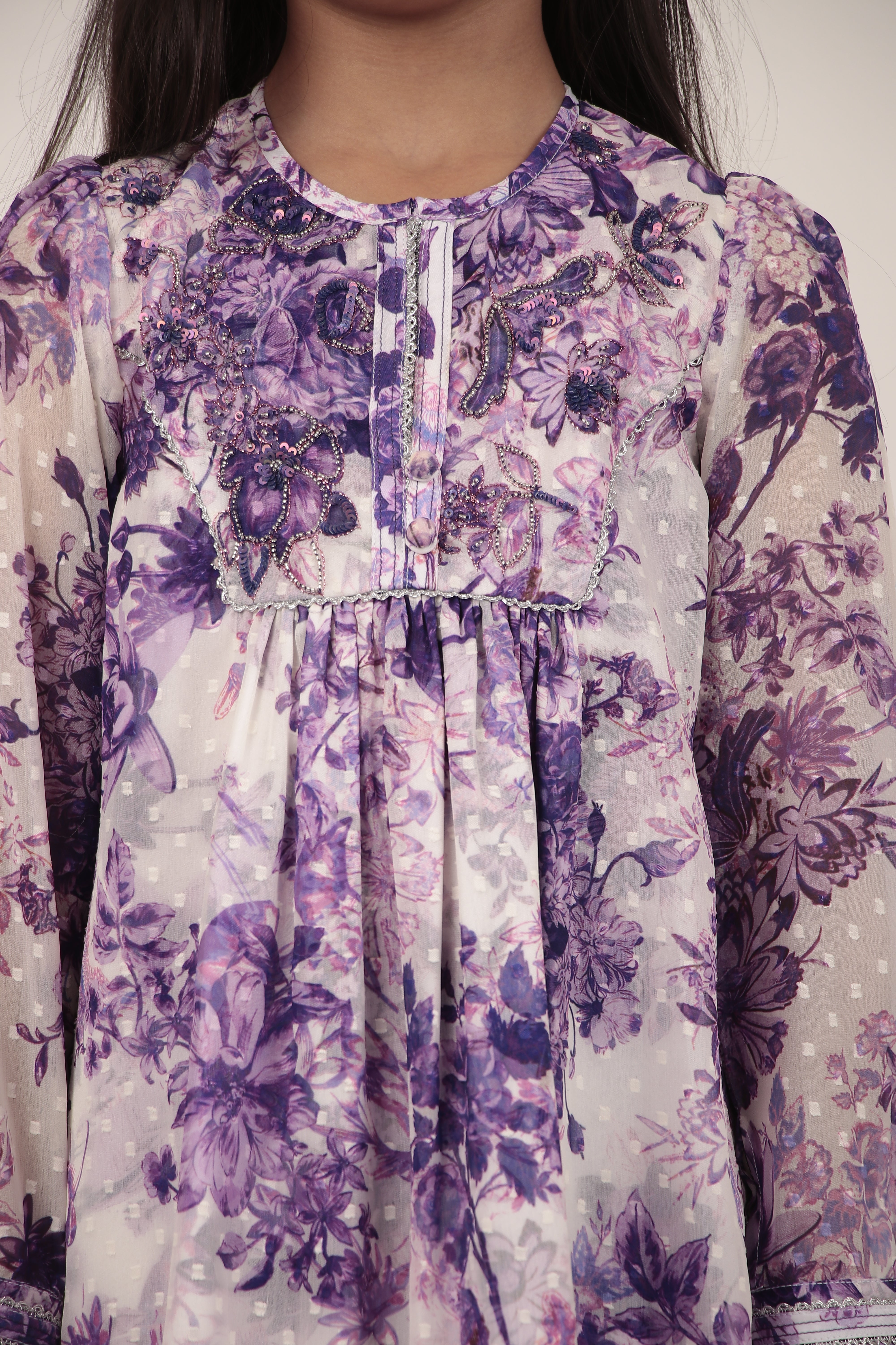 Purple Printed Knee-Length Dress