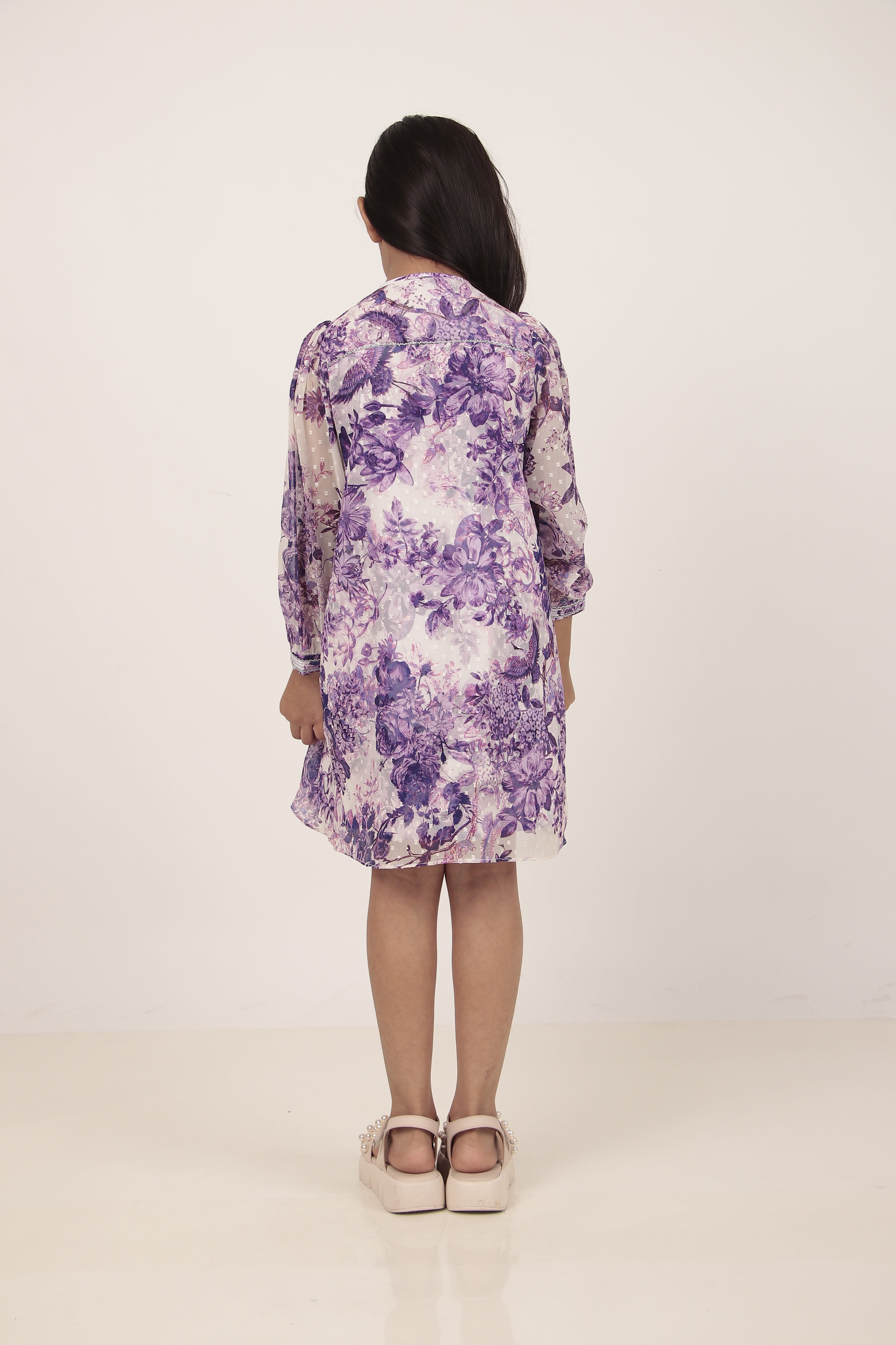 Purple Printed Knee-Length Dress