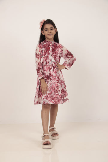 Maroon Printed Knee-Length Dress