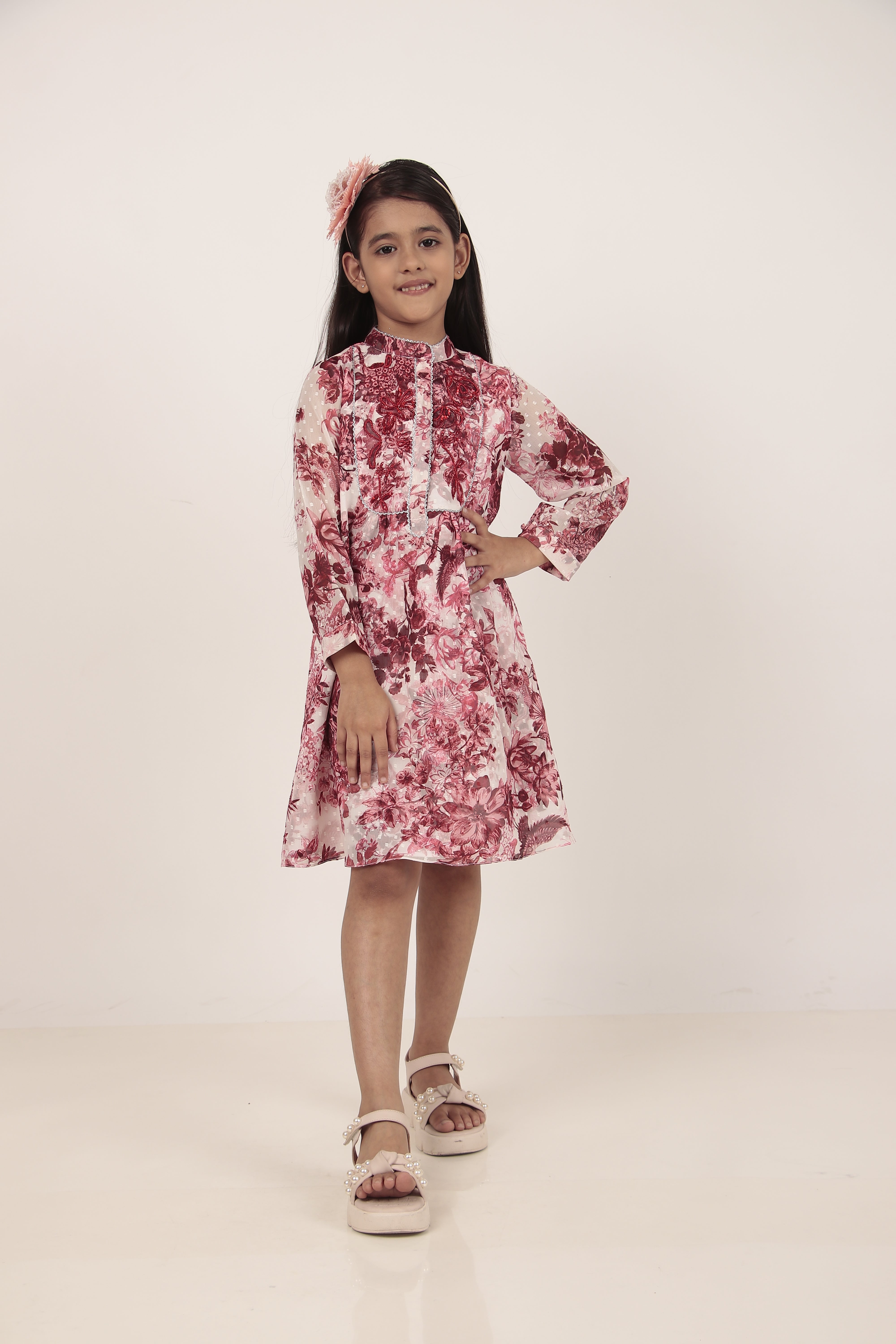 Maroon Printed Knee-Length Dress