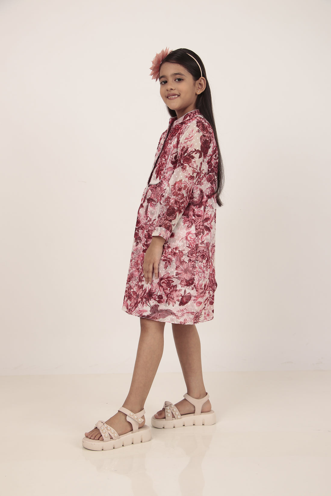 Maroon Printed Knee-Length Dress