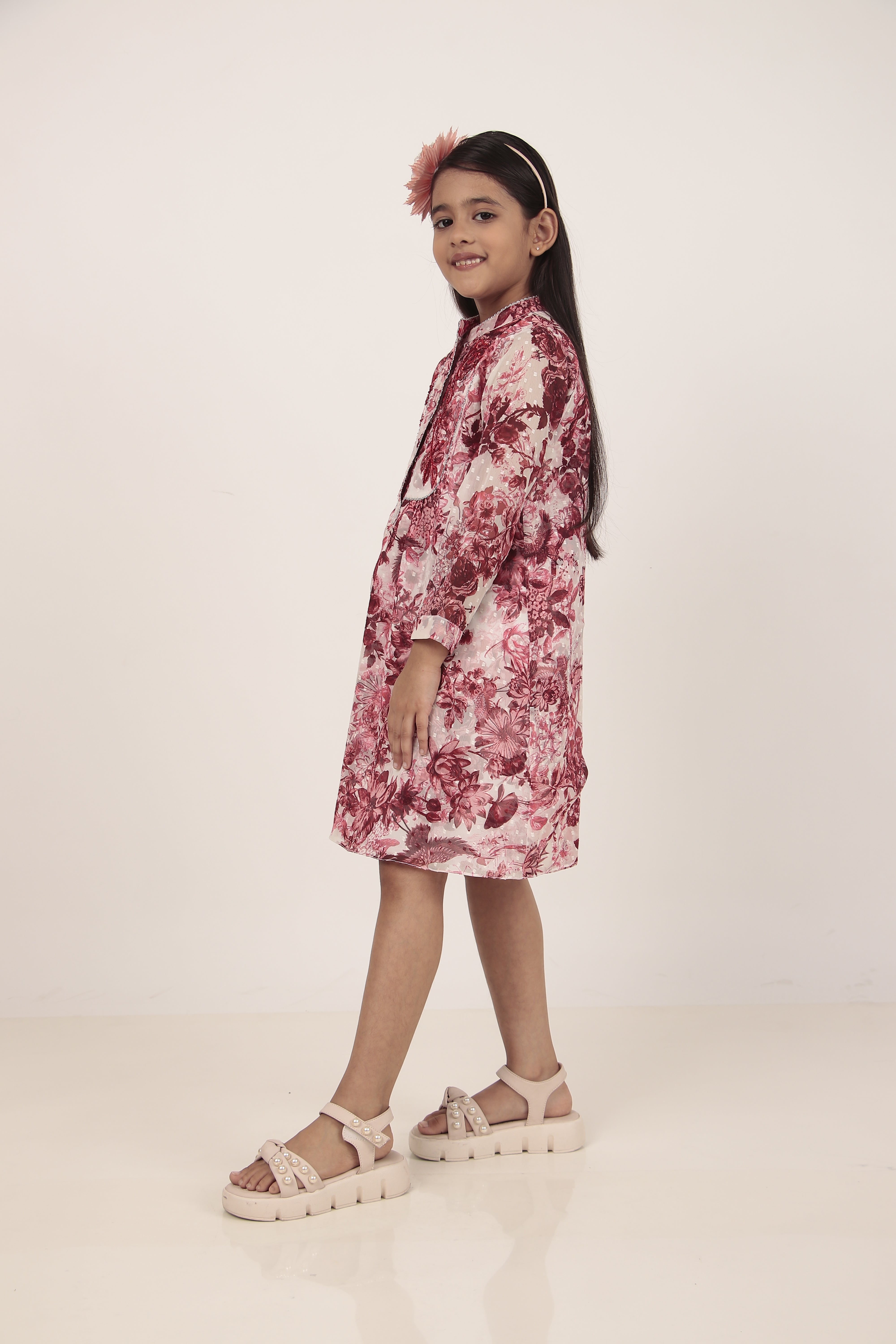 Maroon Printed Knee-Length Dress
