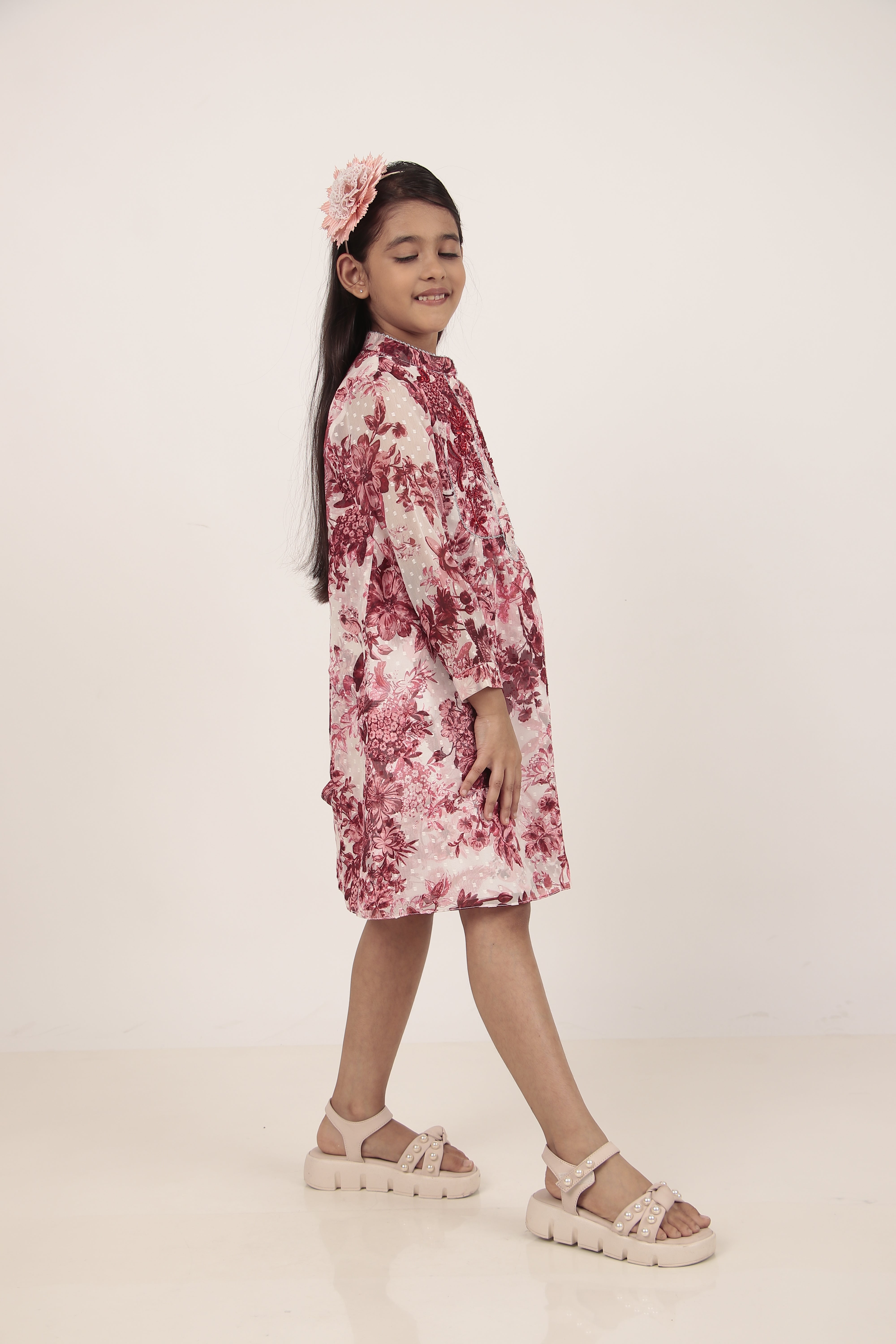 Maroon Printed Knee-Length Dress