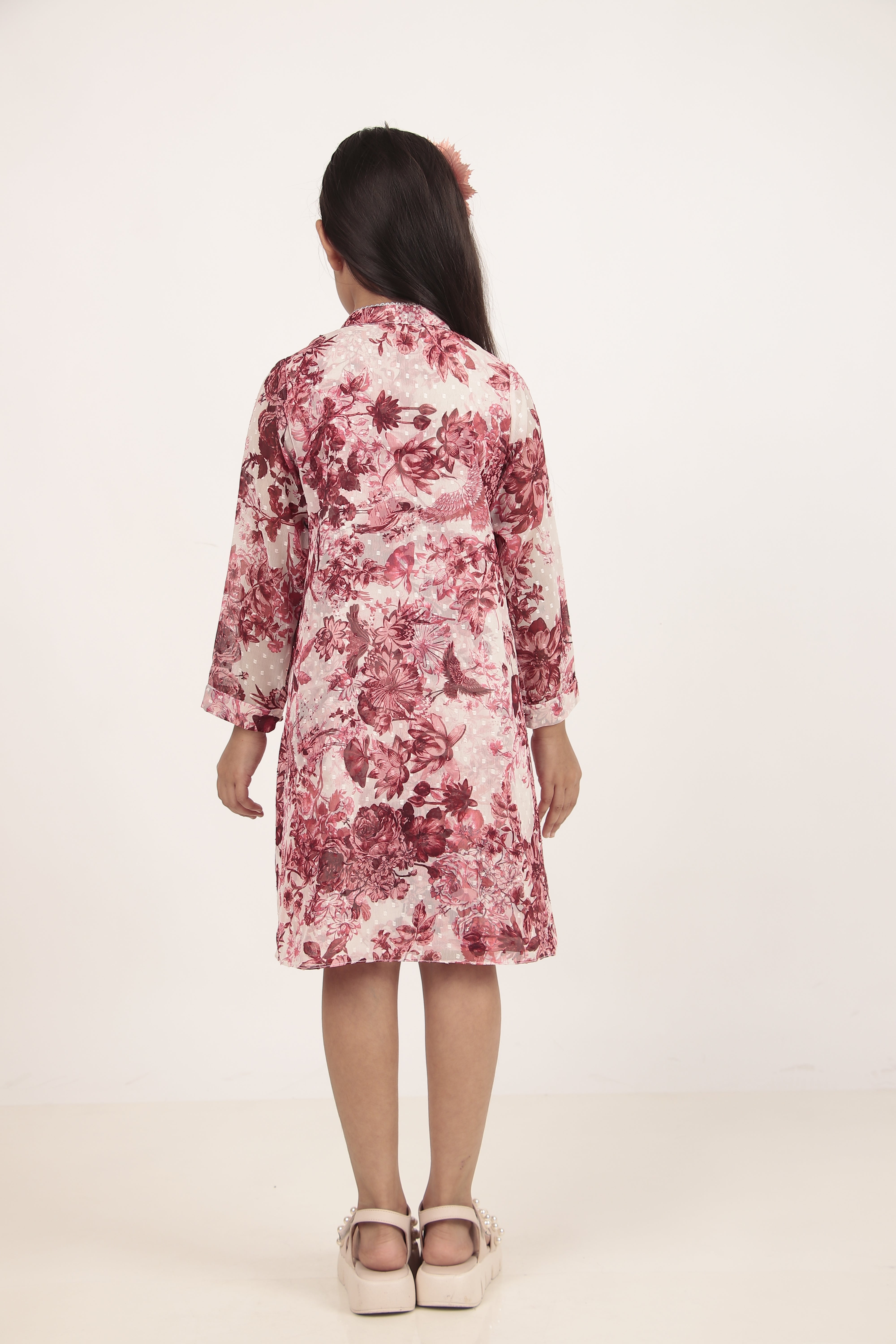 Maroon Printed Knee-Length Dress