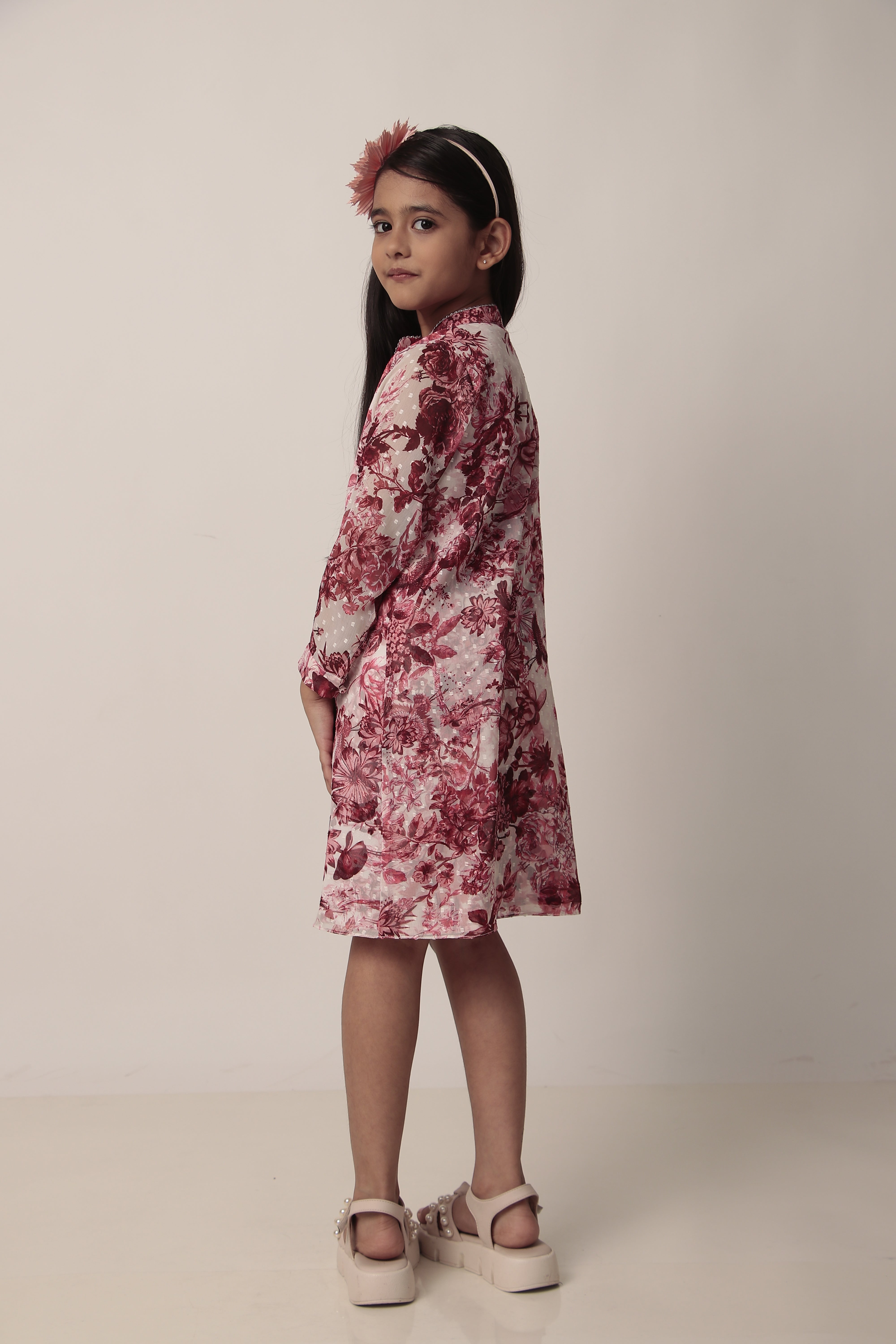 Maroon Printed Knee-Length Dress