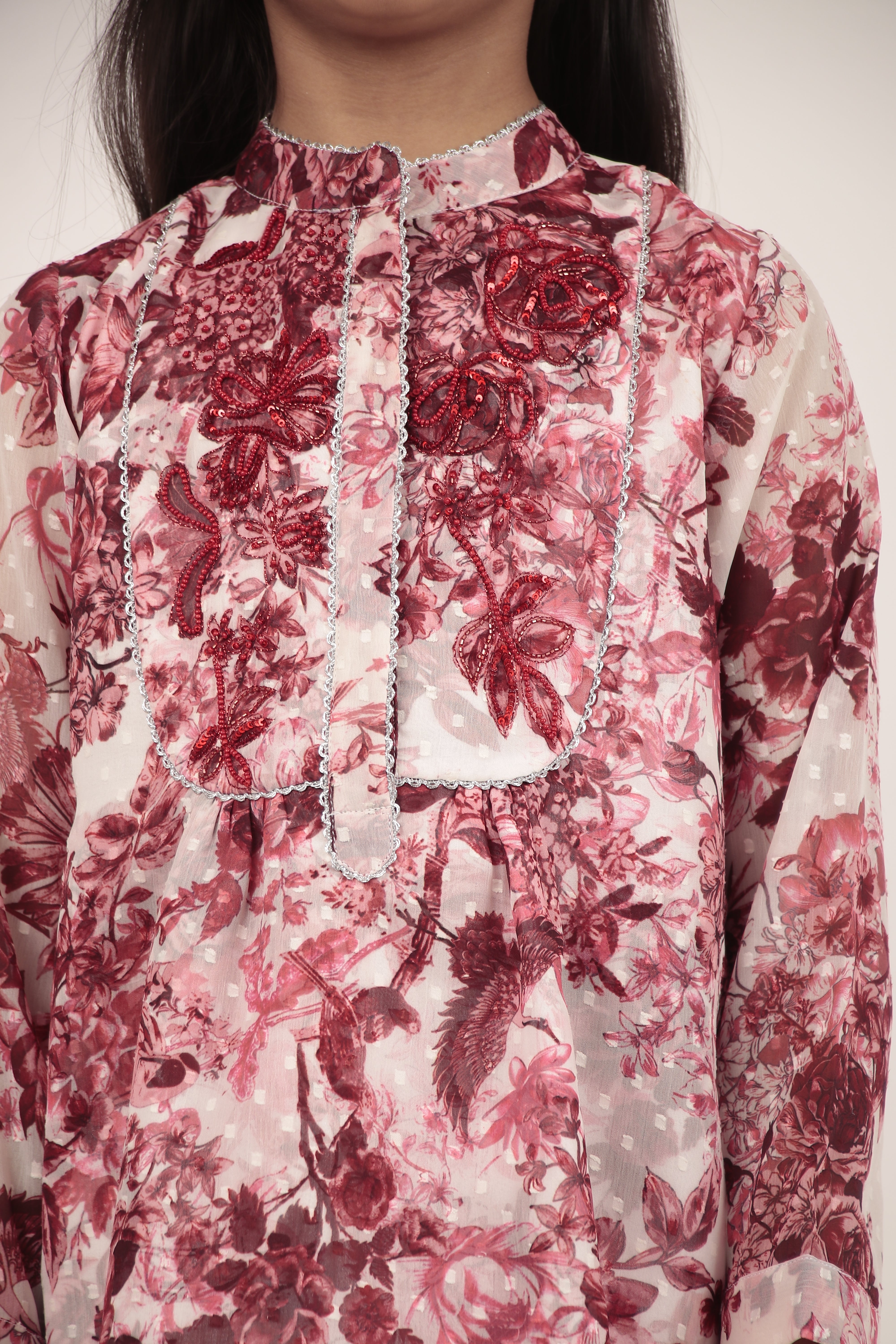 Maroon Printed Knee-Length Dress
