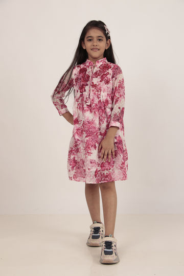 Pink Printed Knee-Length Dress