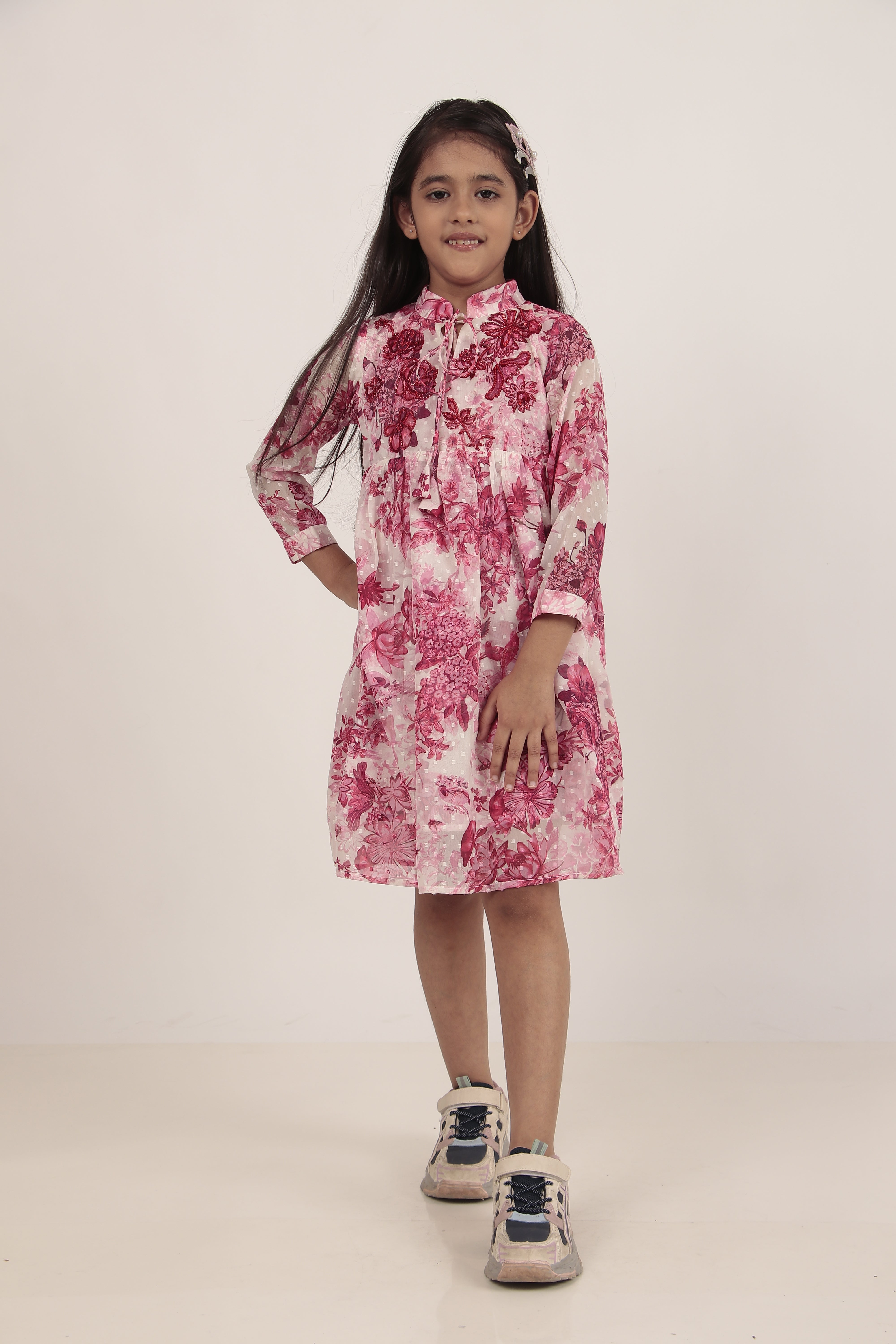 Pink Printed Knee-Length Dress