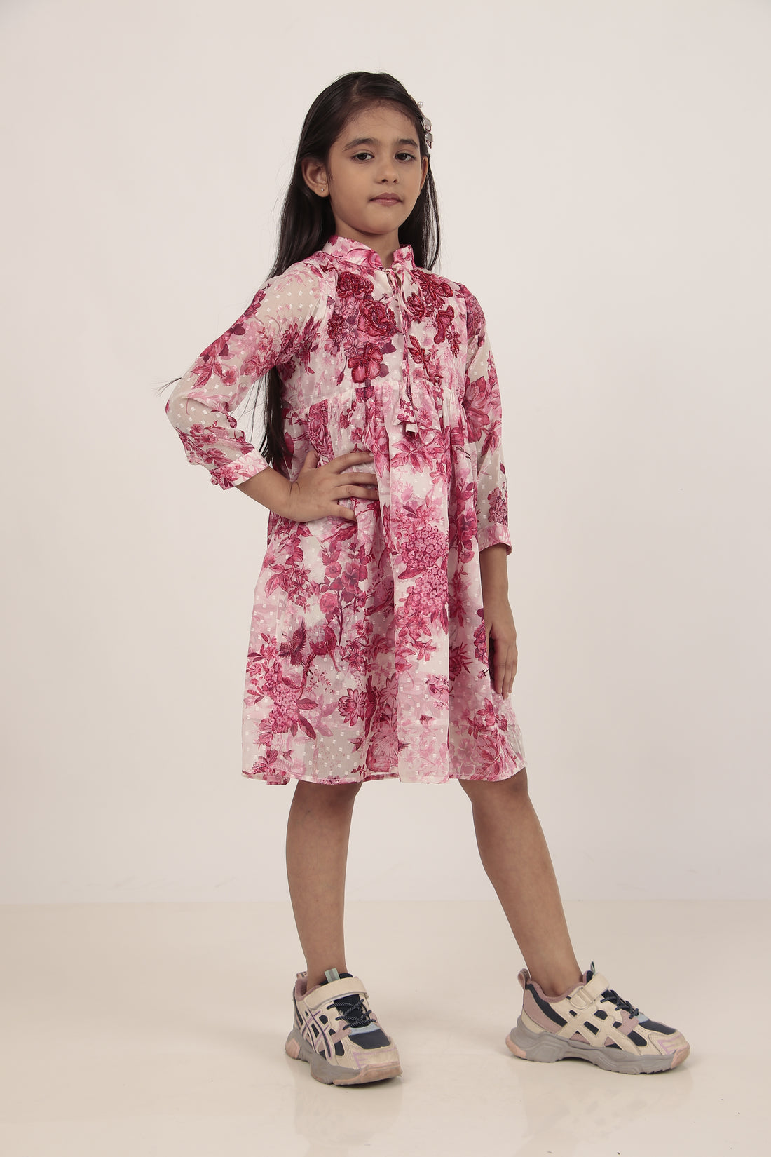 Pink Printed Knee-Length Dress
