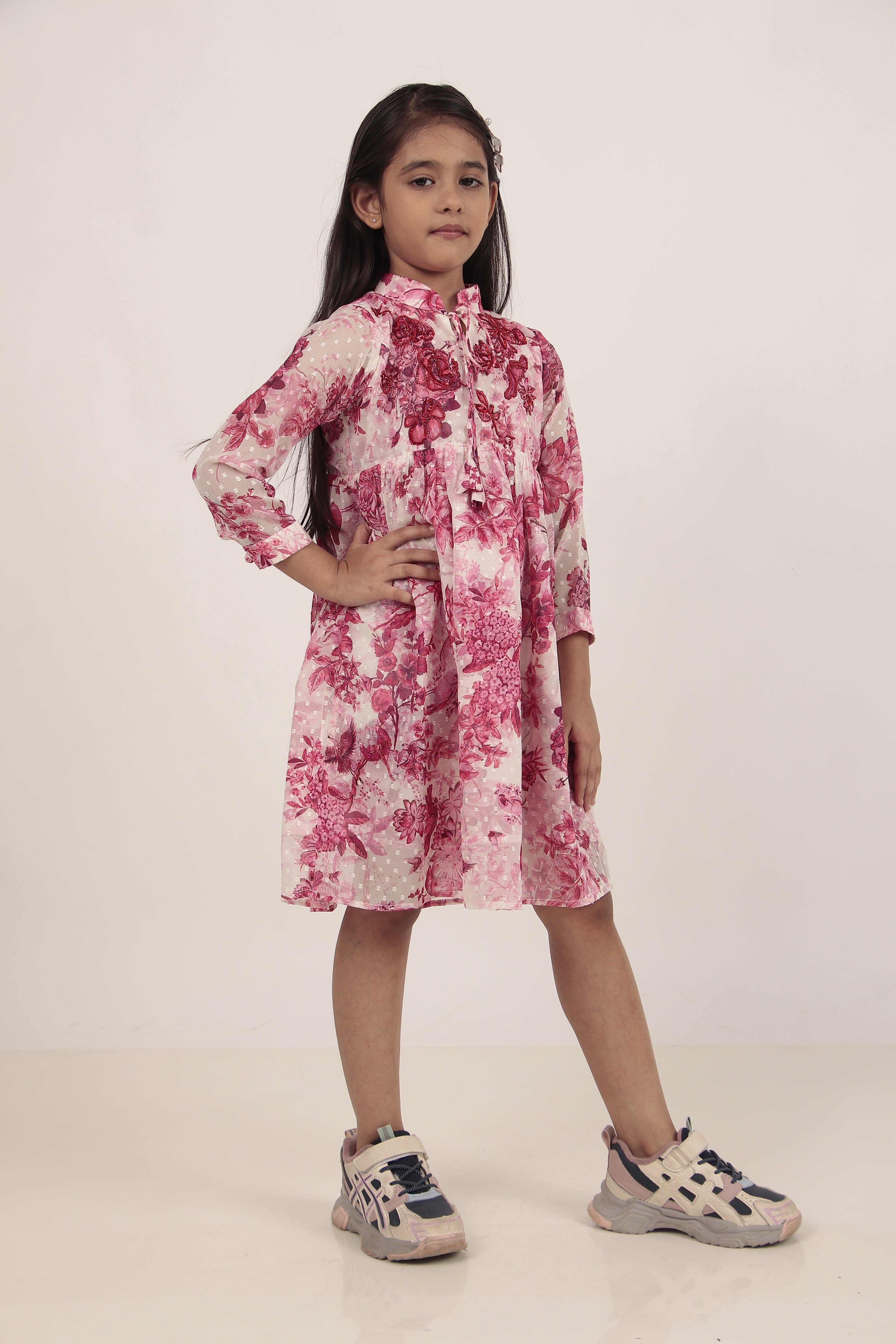 Pink Printed Knee-Length Dress