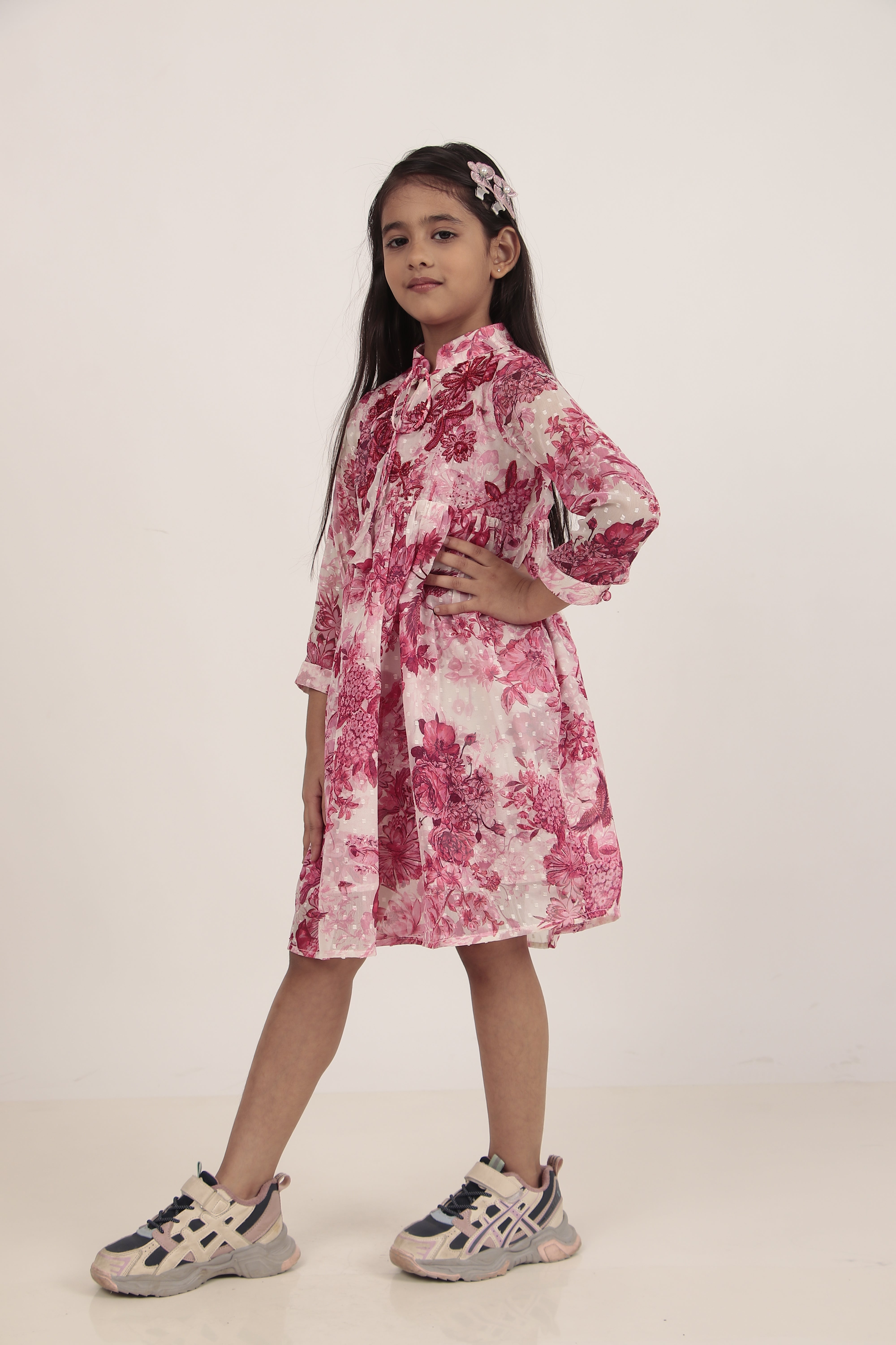 Pink Printed Knee-Length Dress
