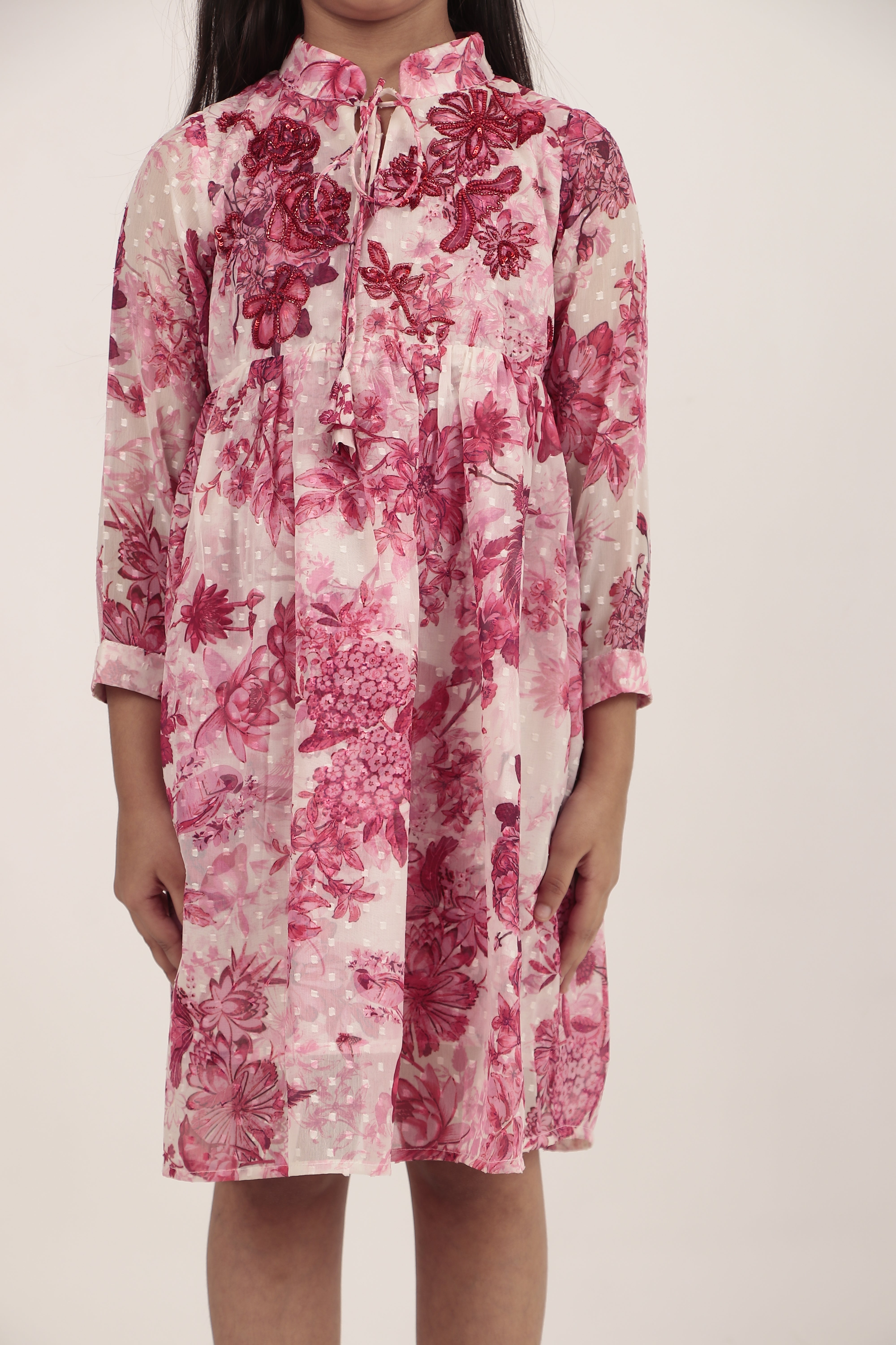 Pink Printed Knee-Length Dress