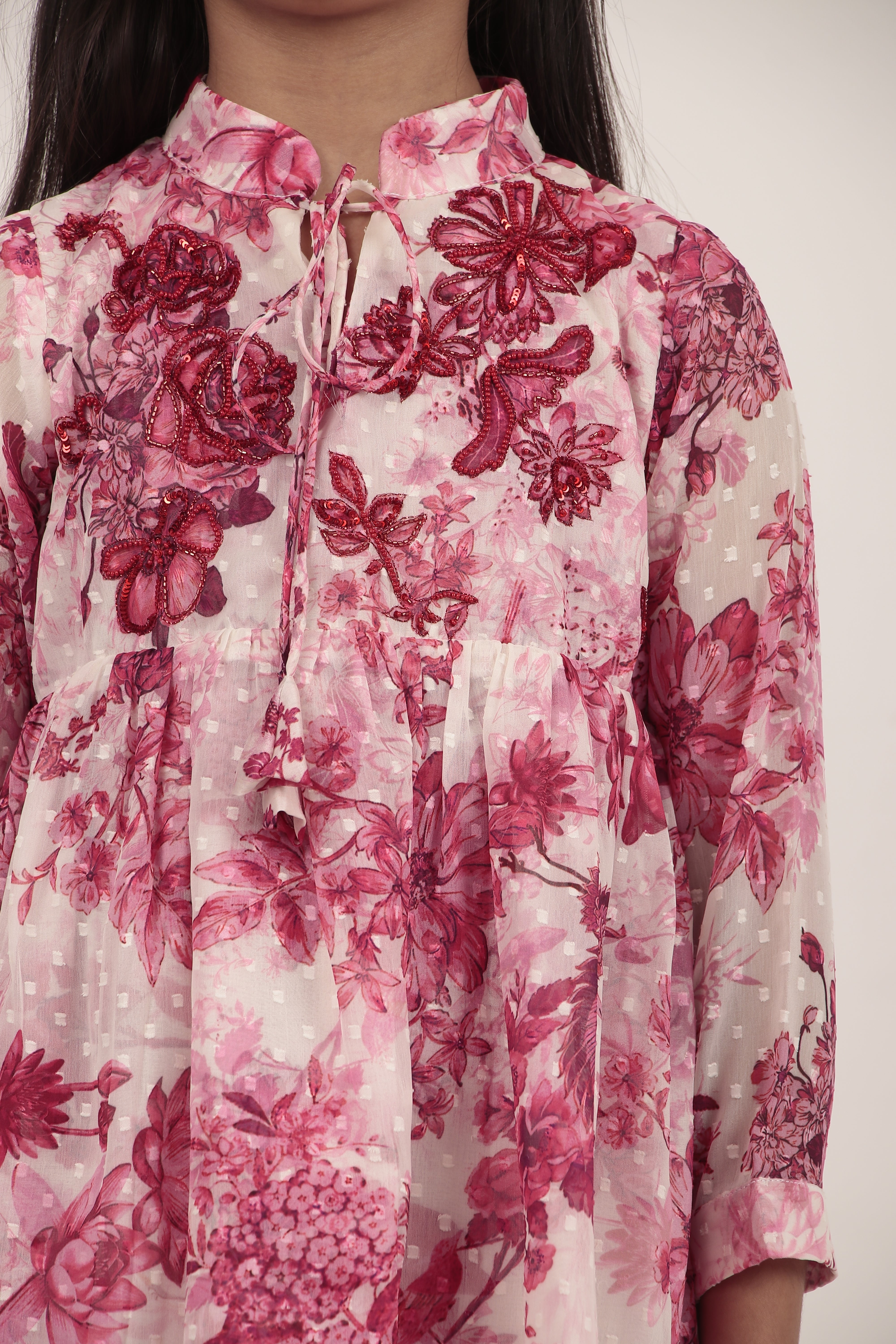 Pink Printed Knee-Length Dress