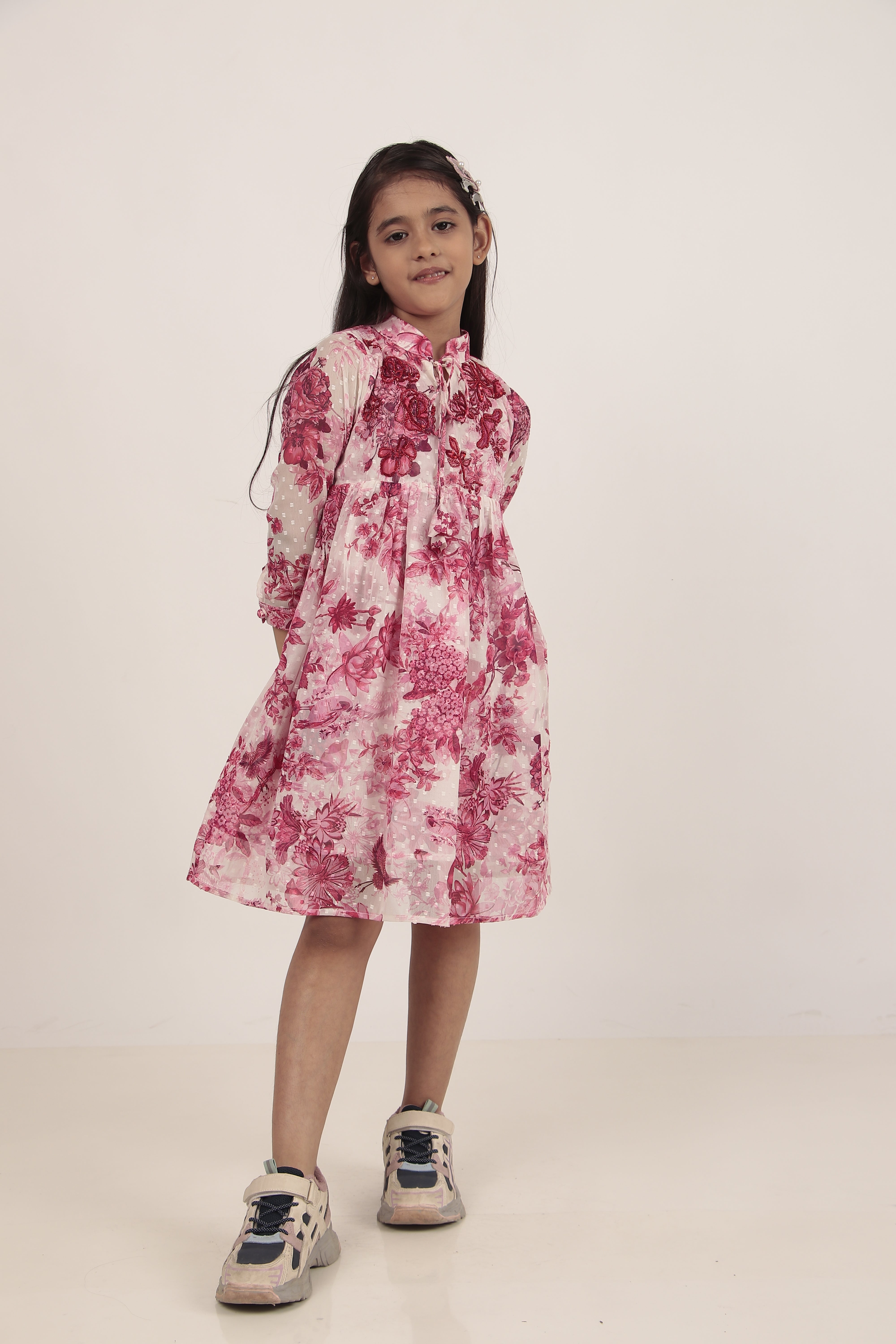 Pink Printed Knee-Length Dress