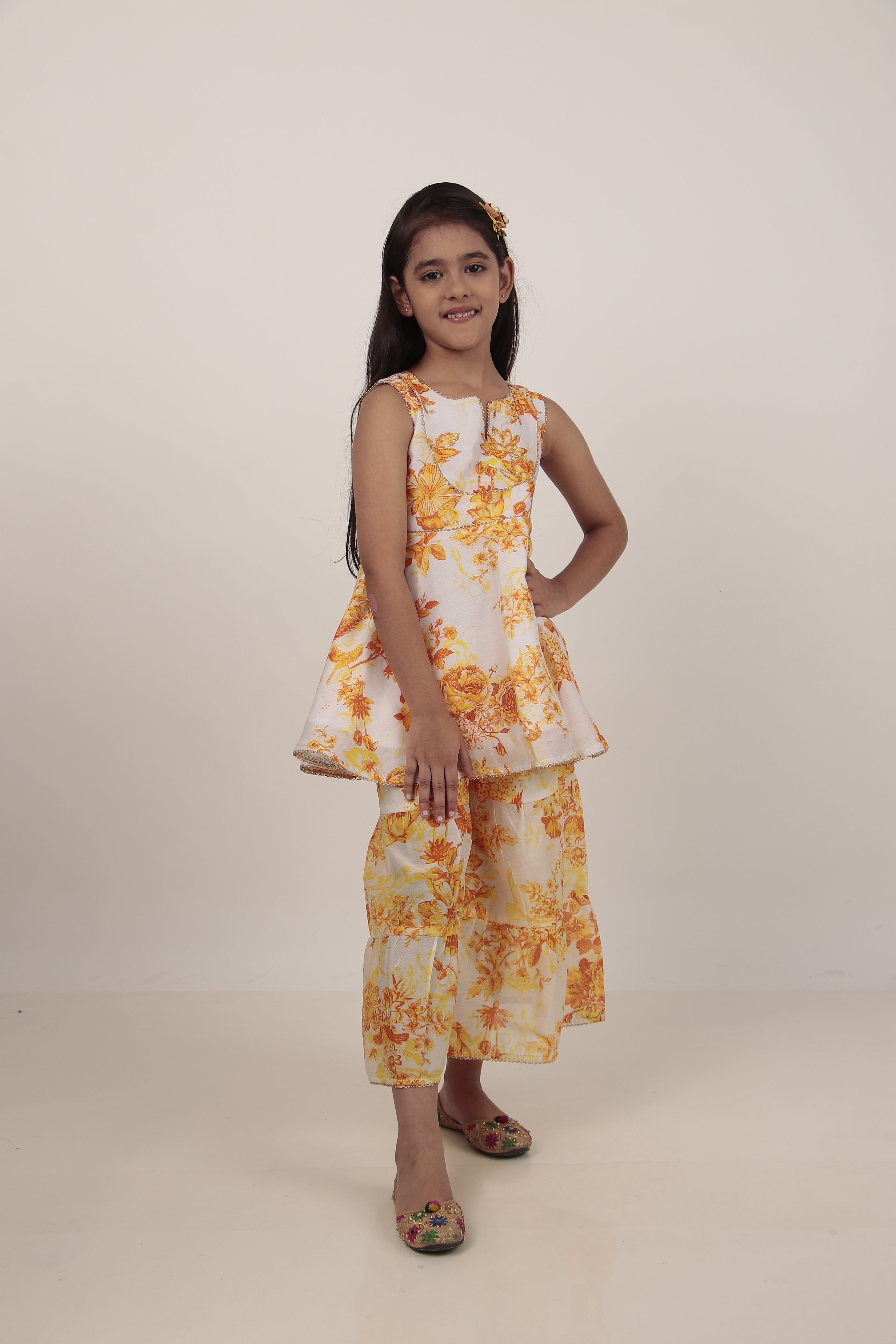 Yellow Printed Kurta & Sharara Set