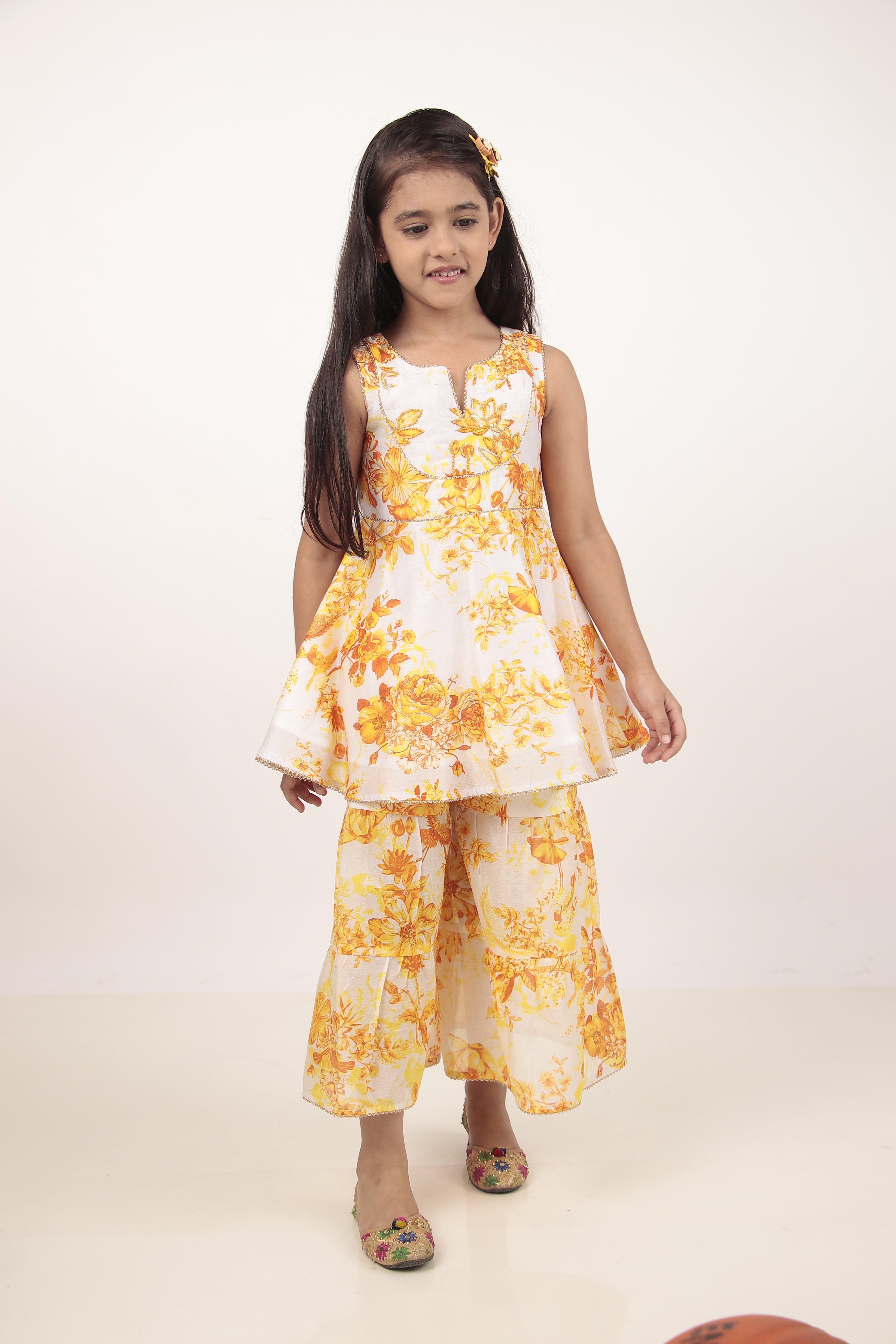 Yellow Printed Kurta & Sharara Set