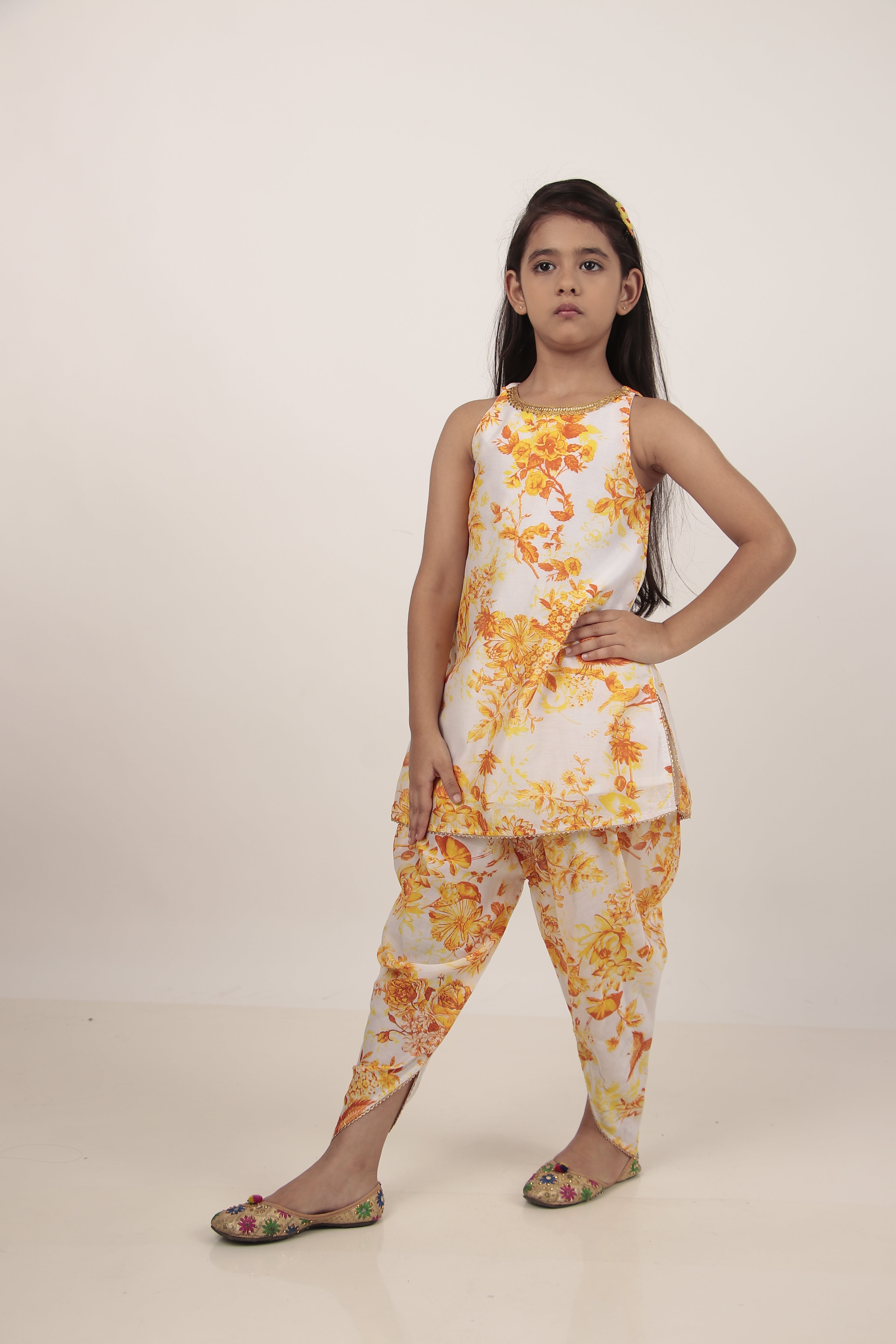 Yellow Printed Kurta & Dhoti Set