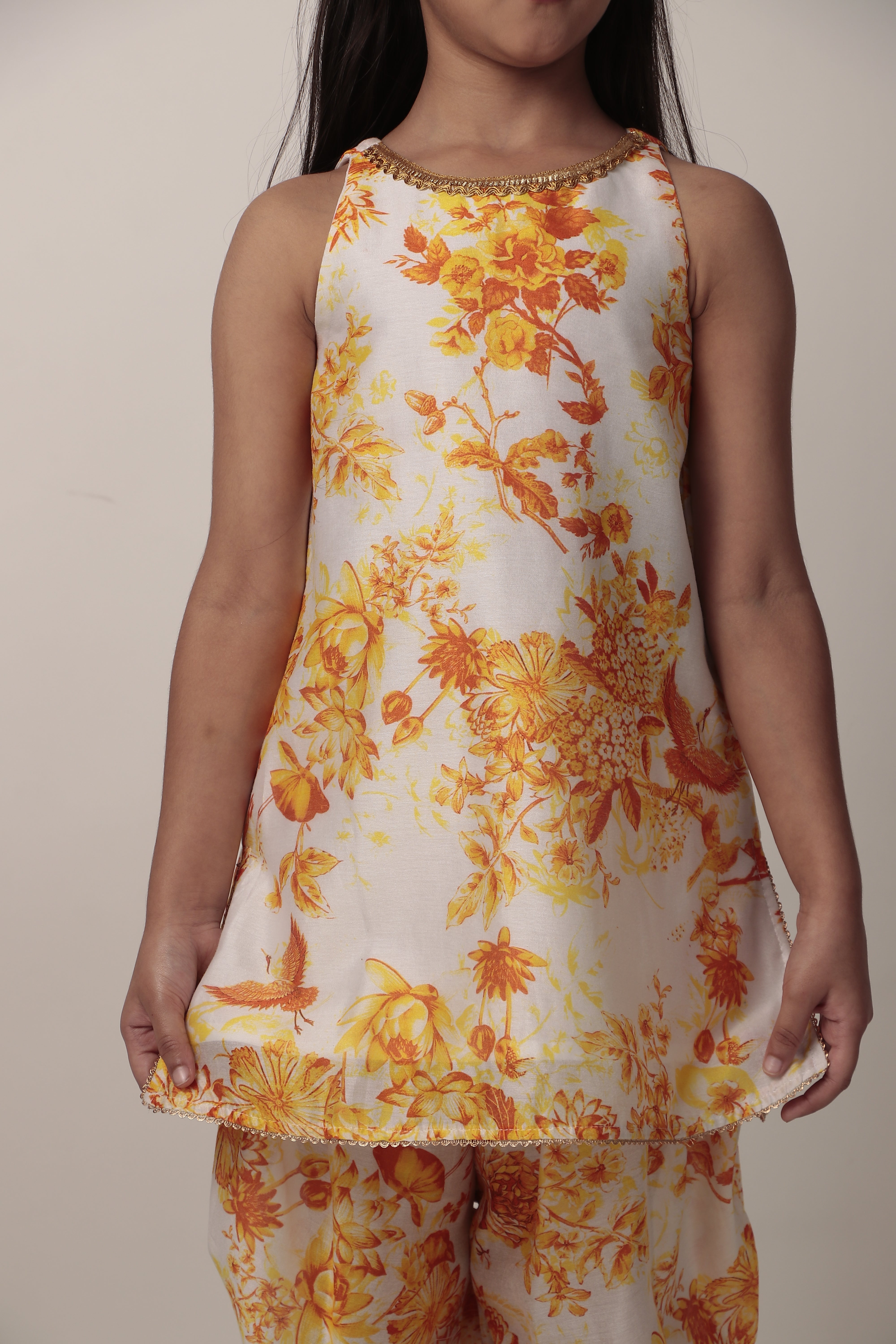 Yellow Printed Kurta & Dhoti Set