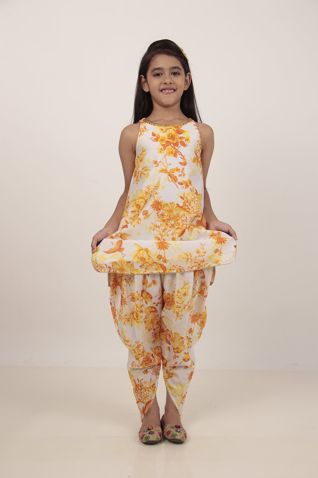 Yellow Printed Kurta & Dhoti Set