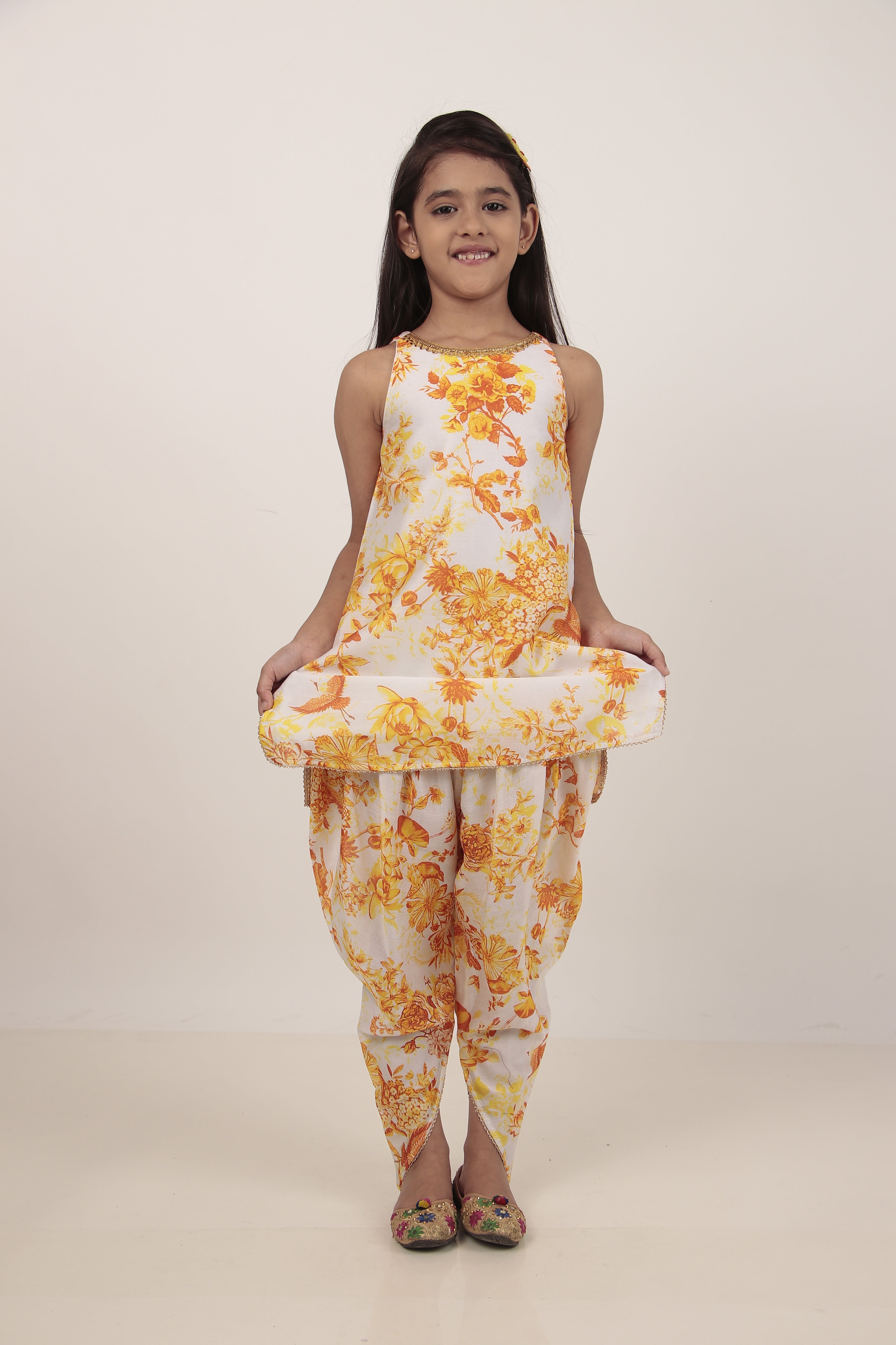 Yellow Printed Kurta & Dhoti Set