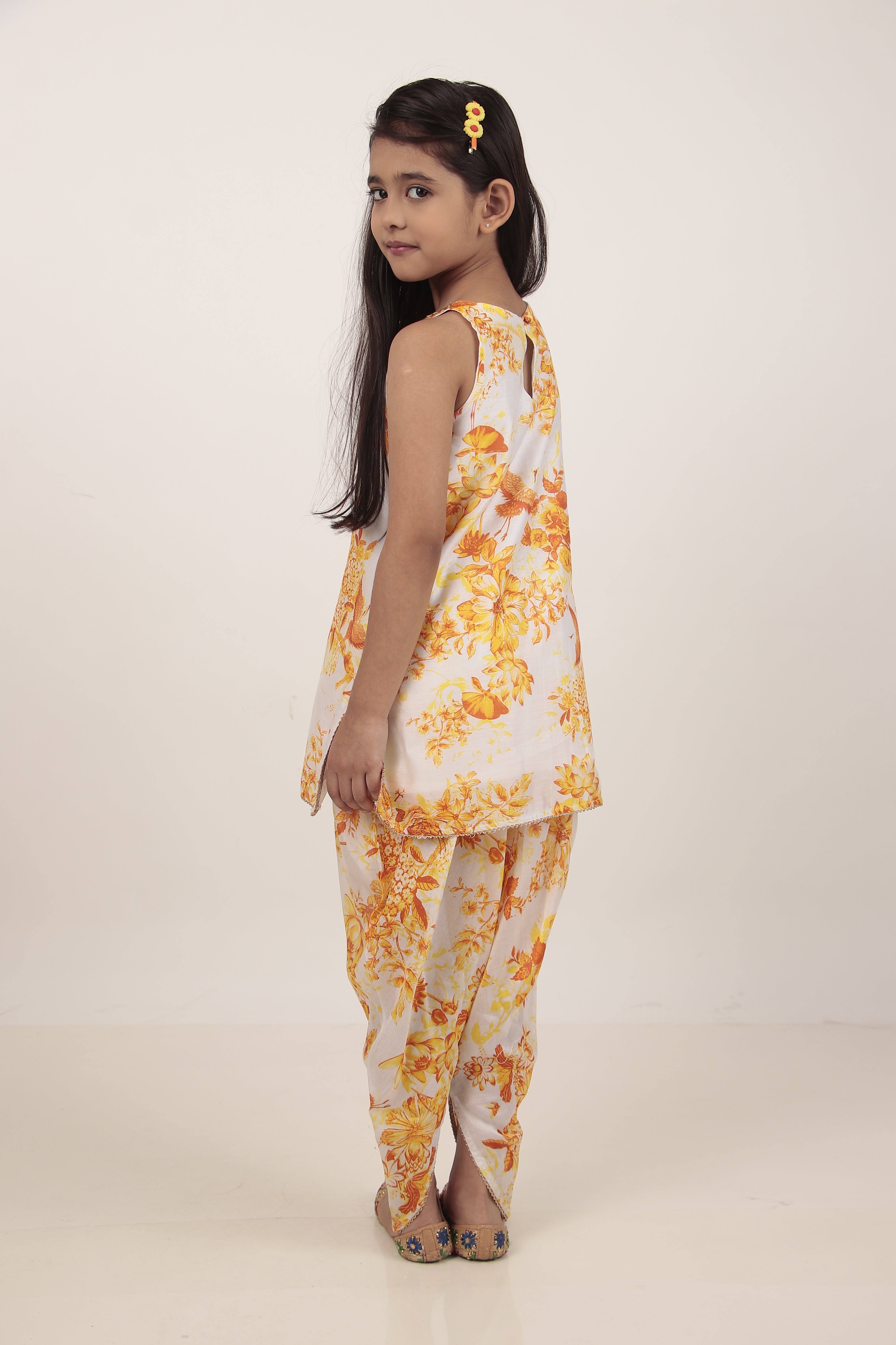 Yellow Printed Kurta & Dhoti Set