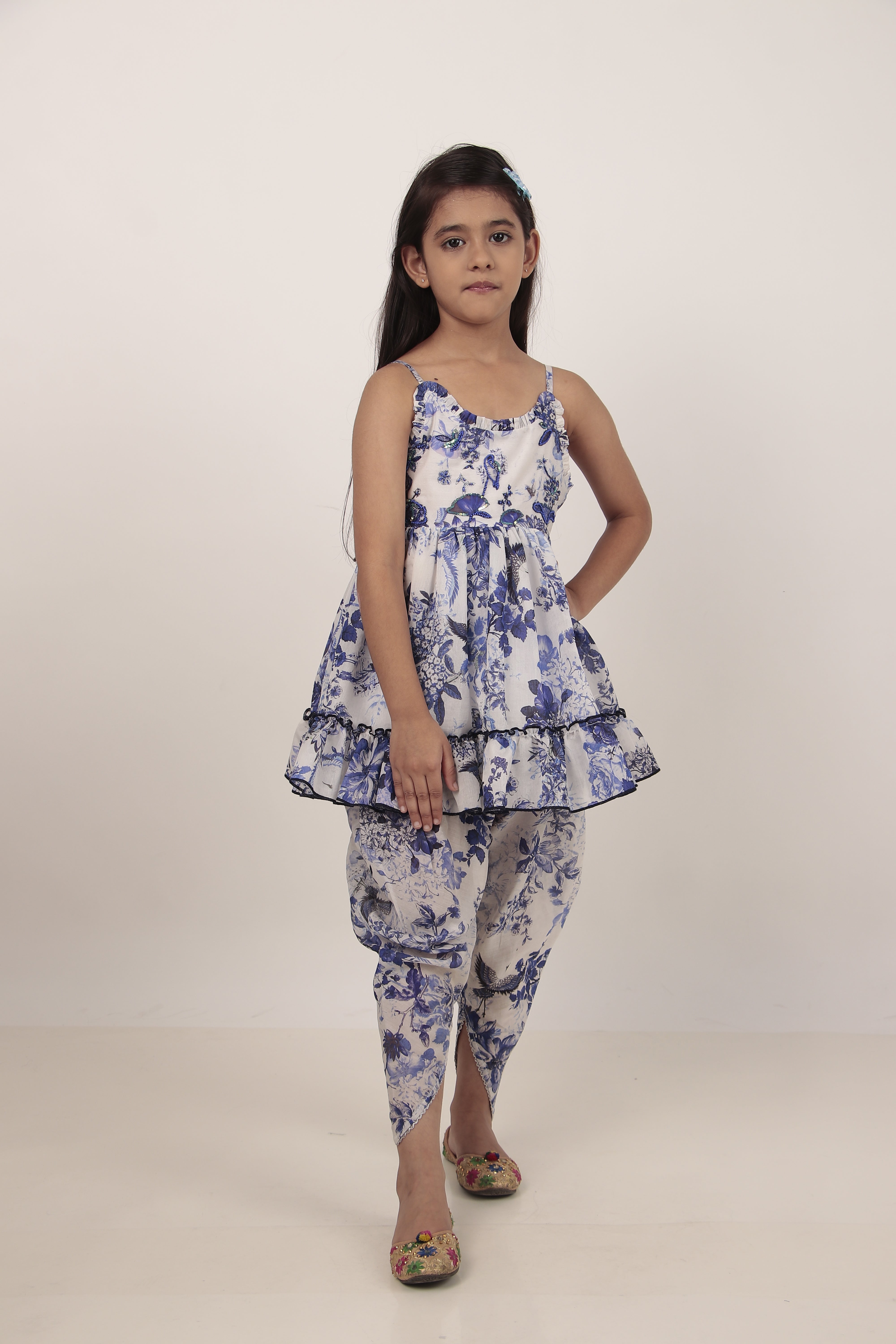 Blue Printed Kurta & Dhoti Set