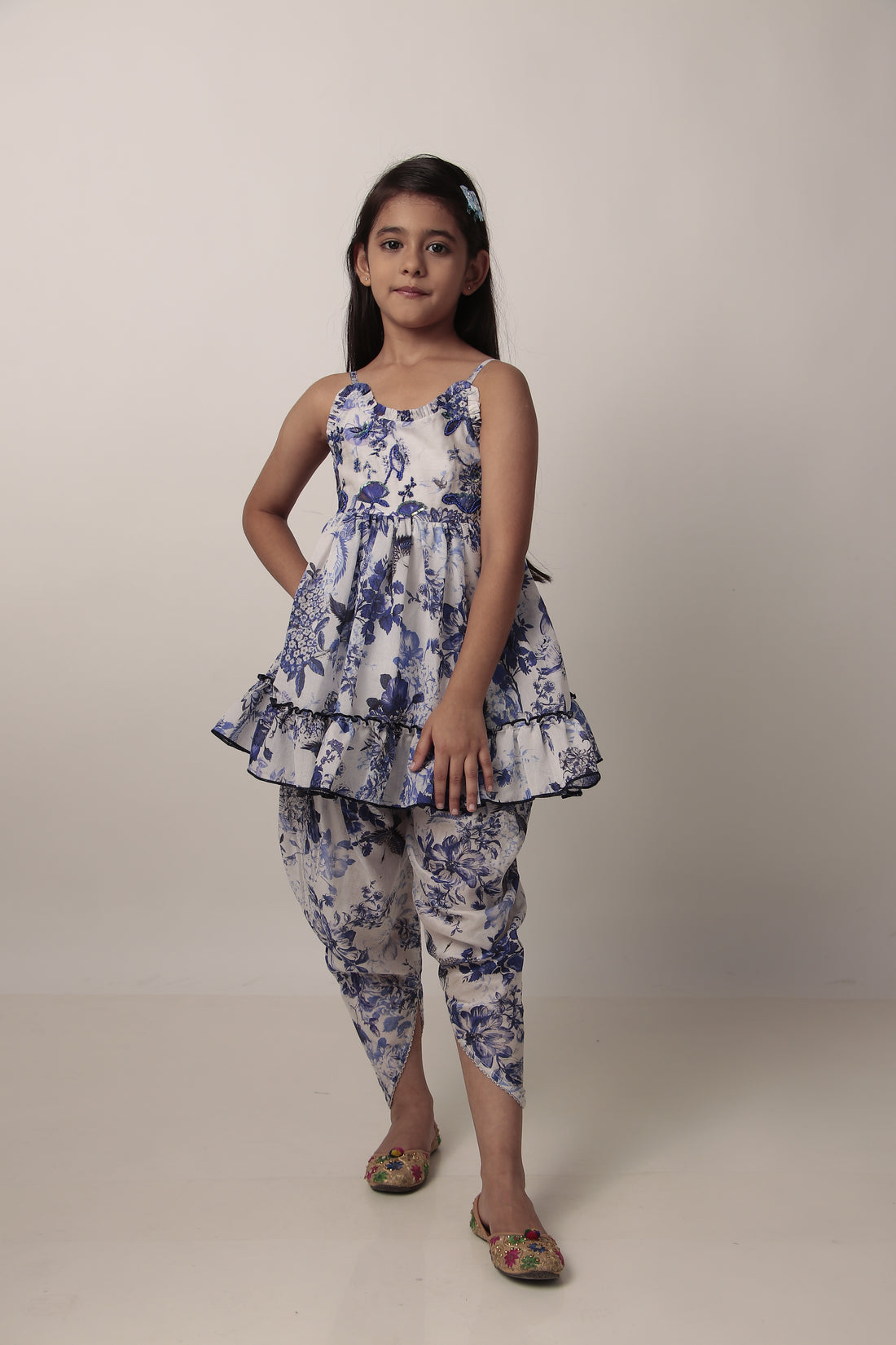Blue Printed Kurta & Dhoti Set