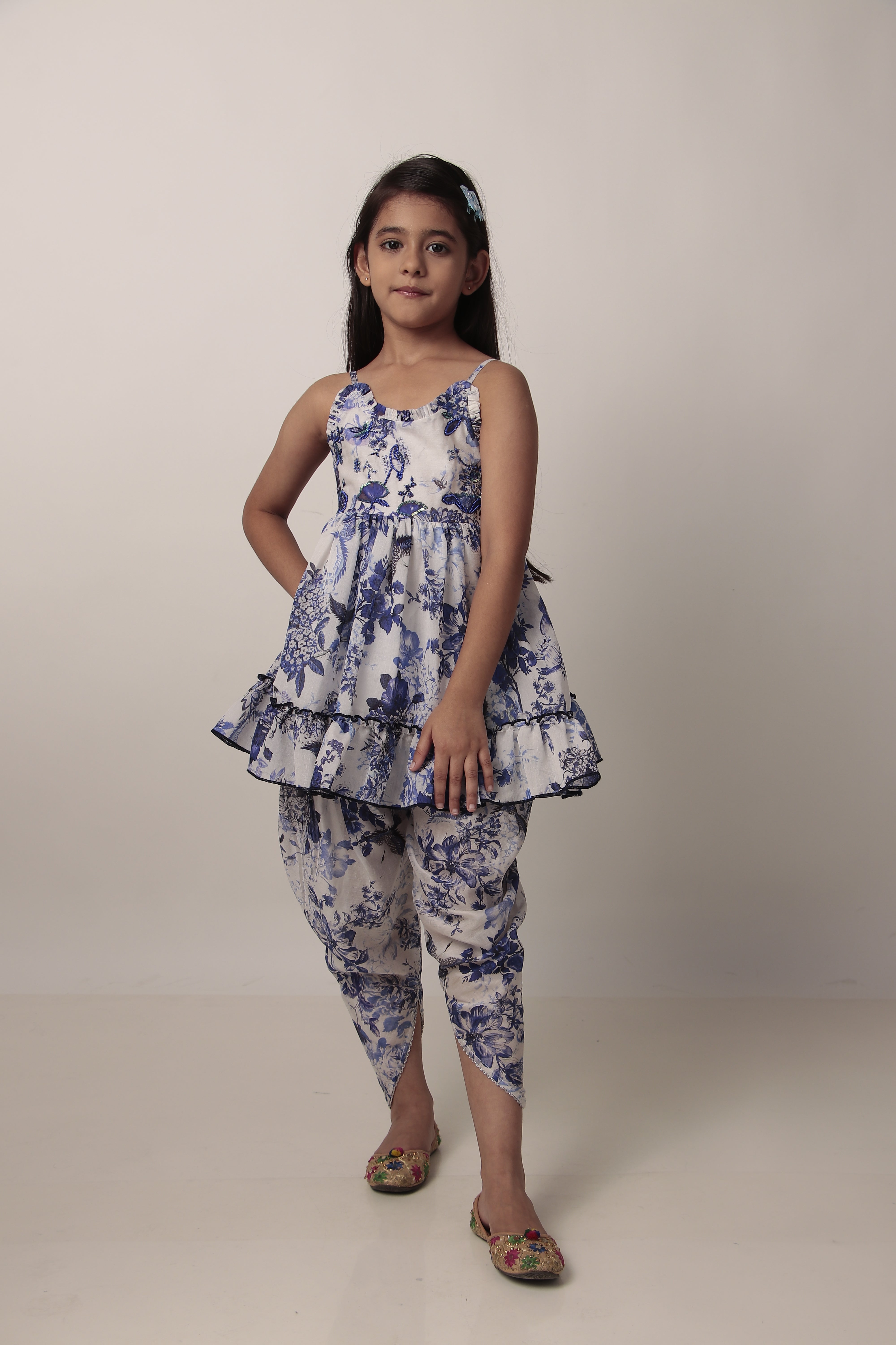 Blue Printed Kurta & Dhoti Set