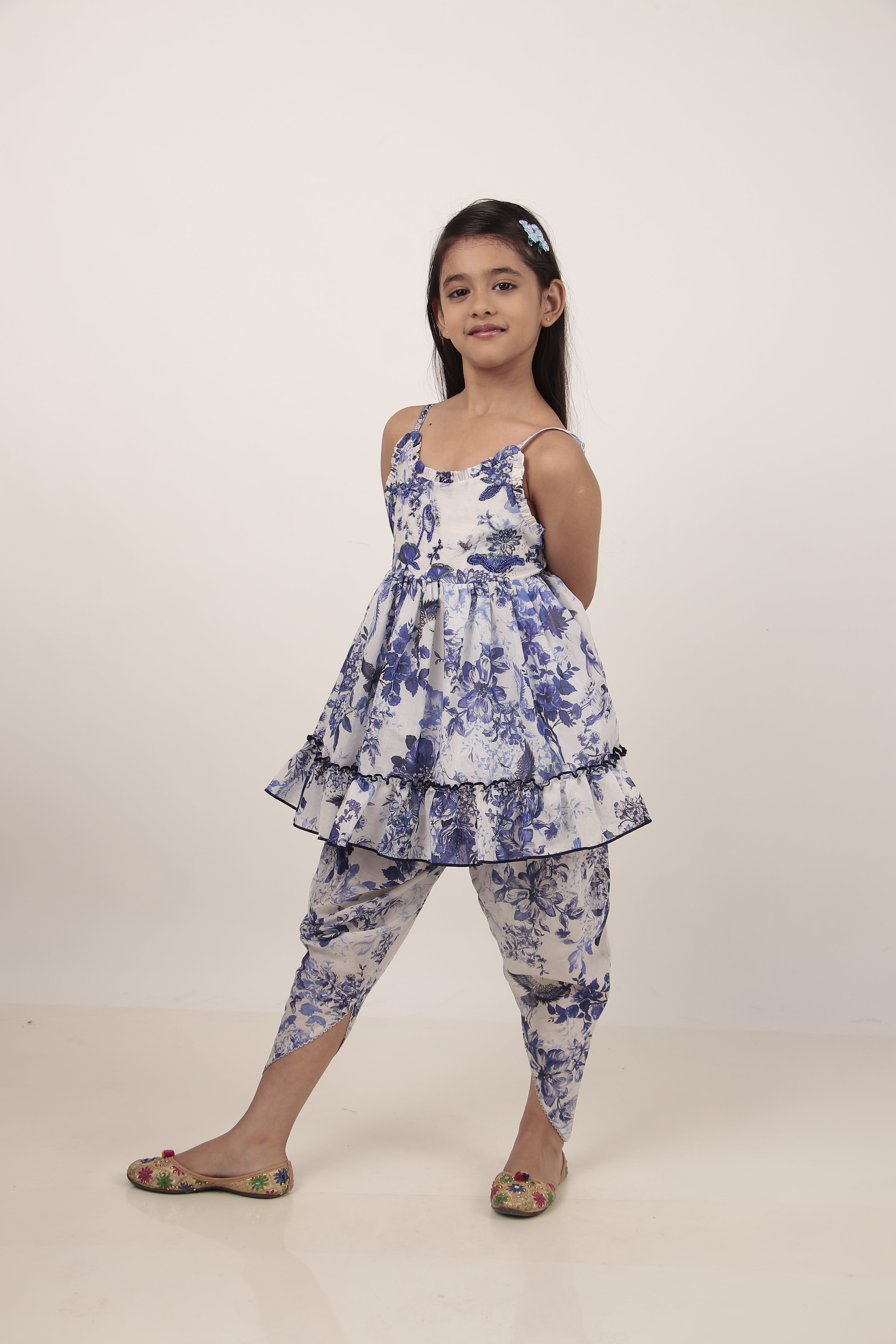 Blue Printed Kurta & Dhoti Set