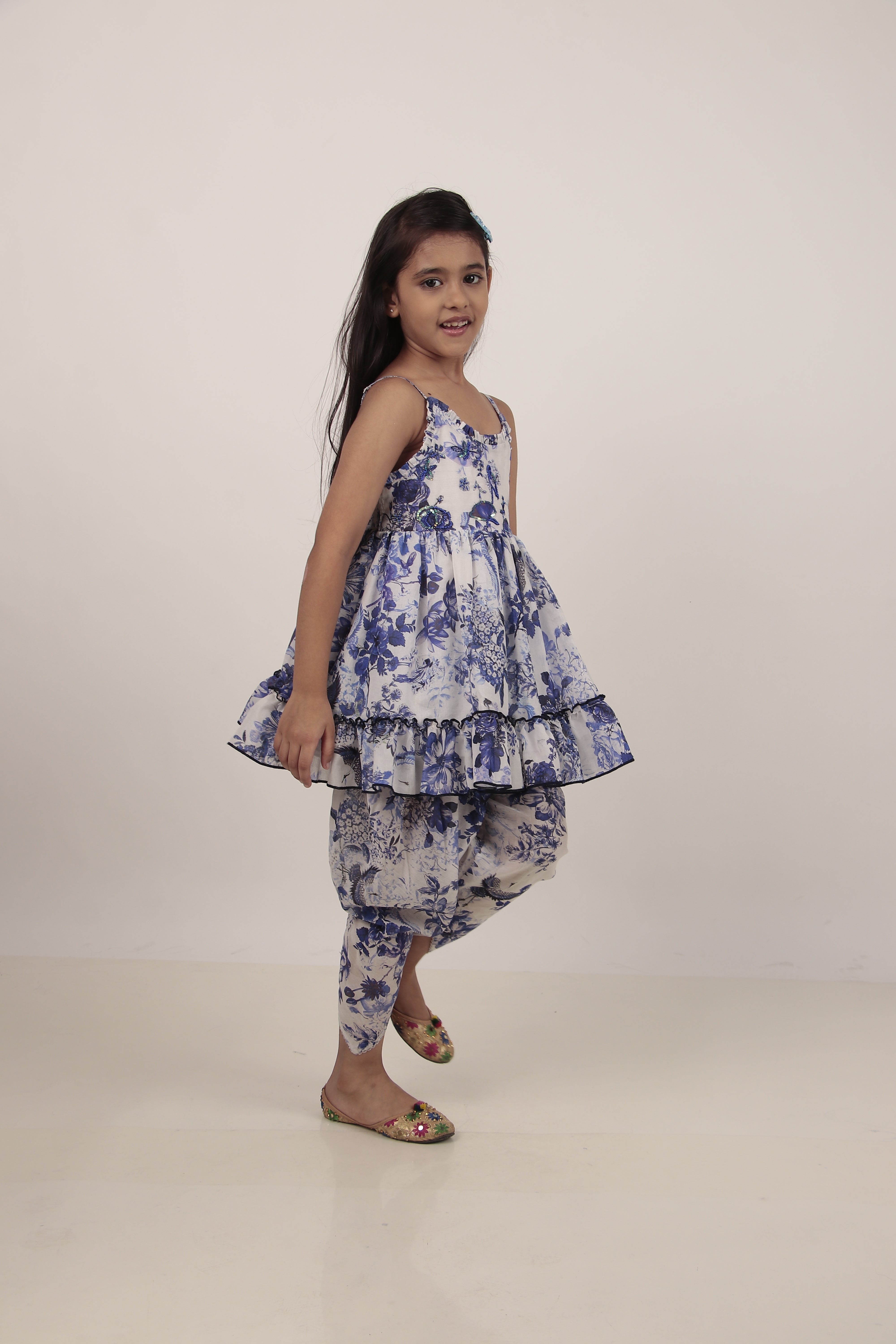 Blue Printed Kurta & Dhoti Set