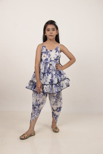 Blue Printed Kurta & Dhoti Set