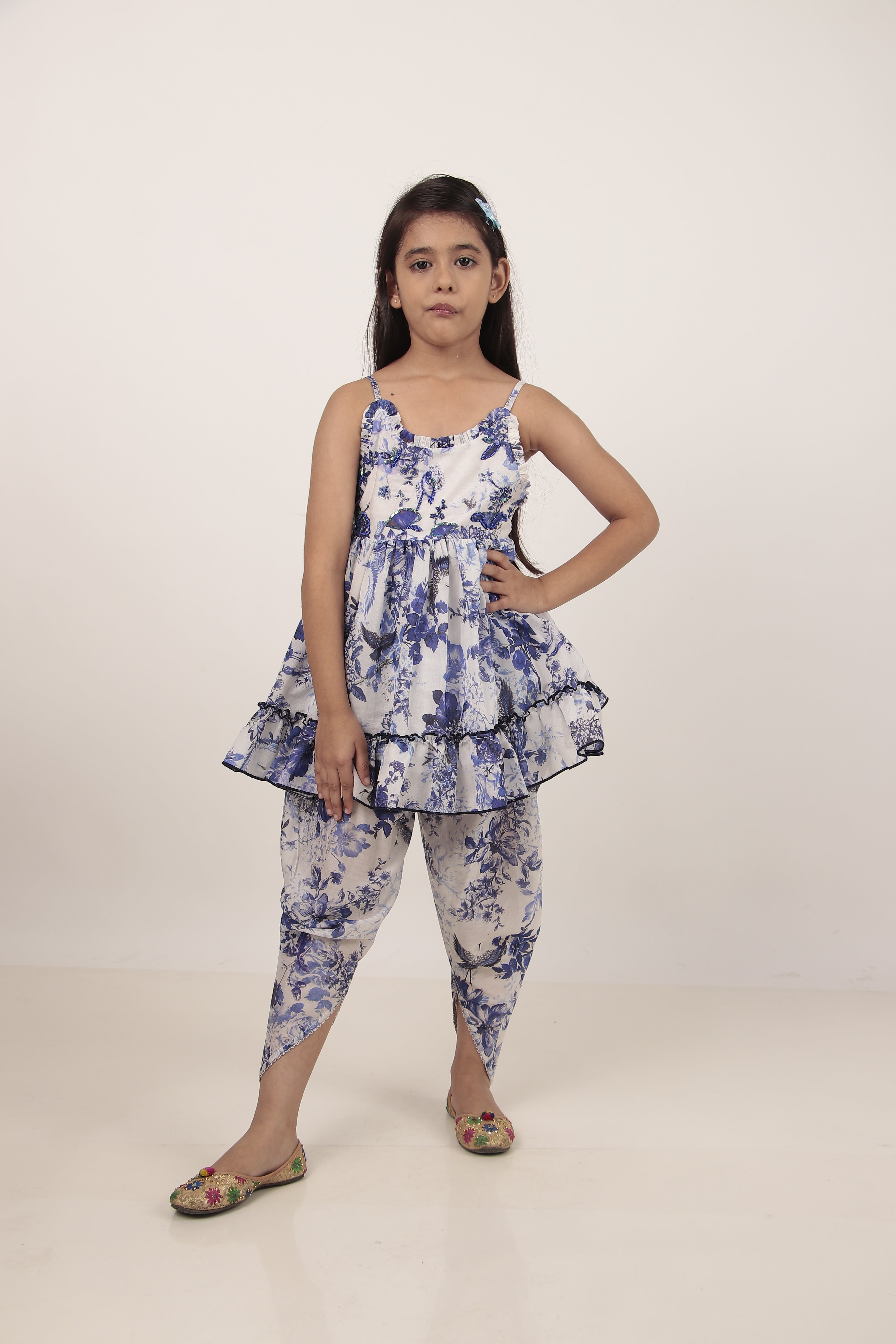 Blue Printed Kurta & Dhoti Set