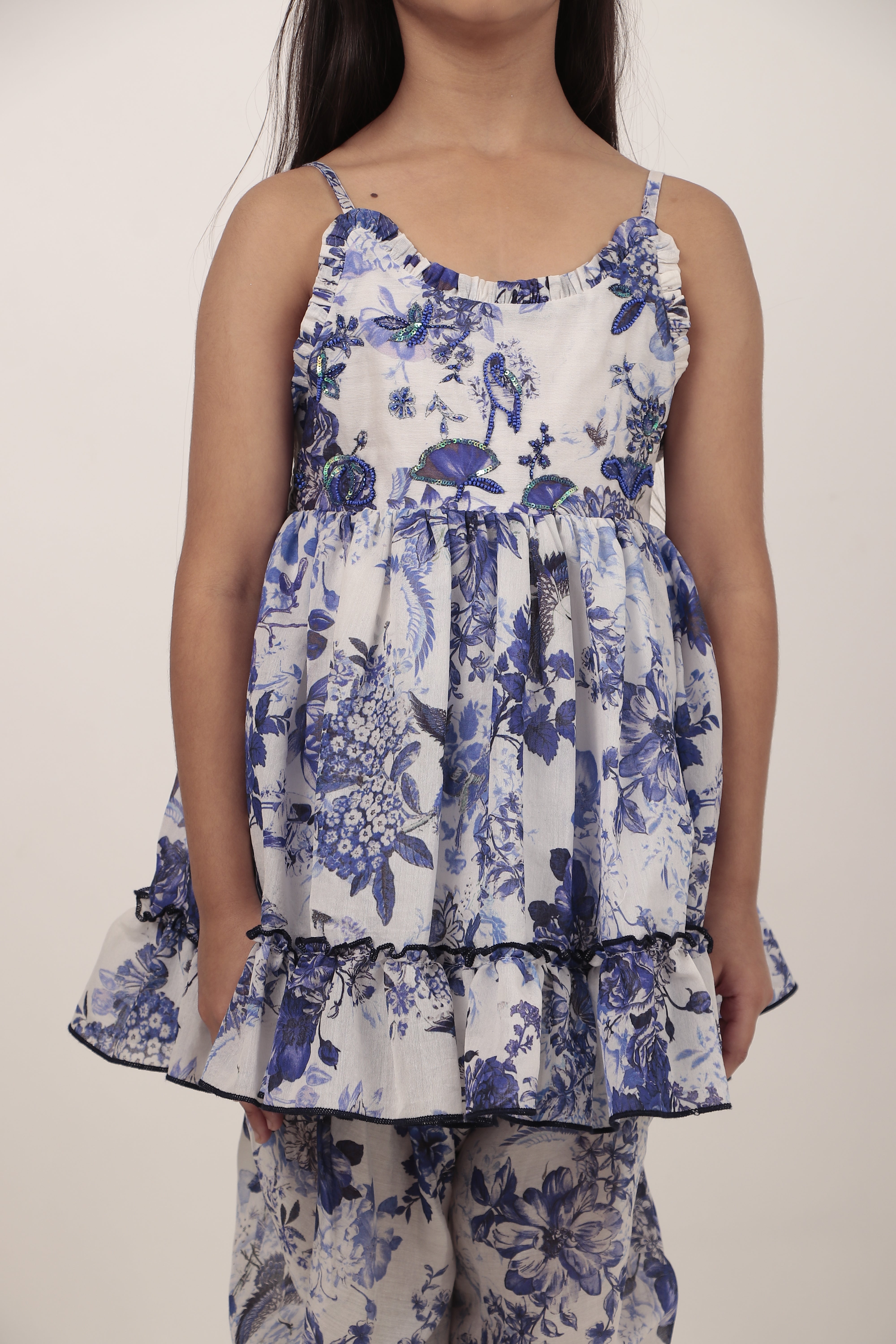 Blue Printed Kurta & Dhoti Set