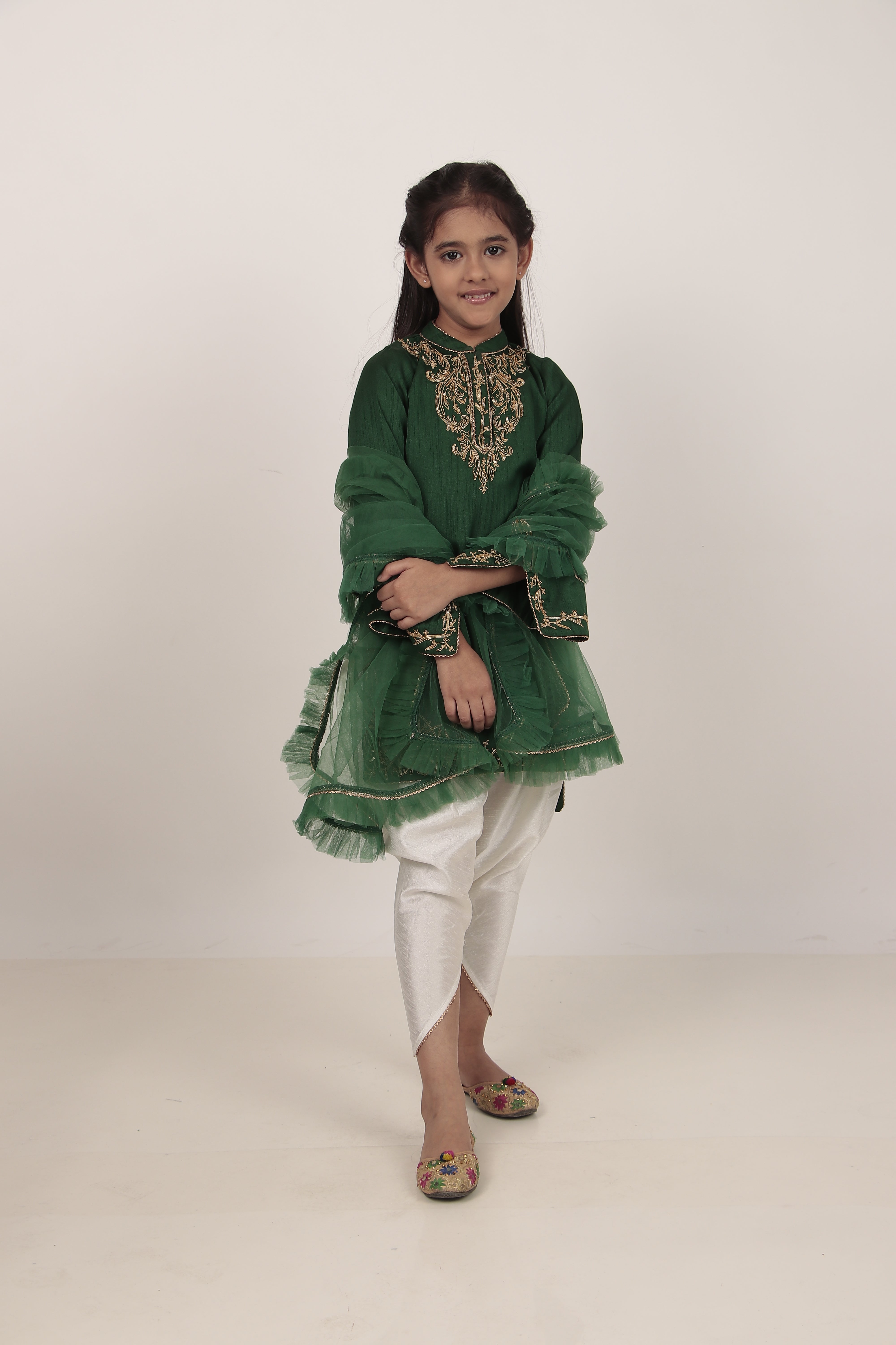Green Kurta & Tulip Pants Set