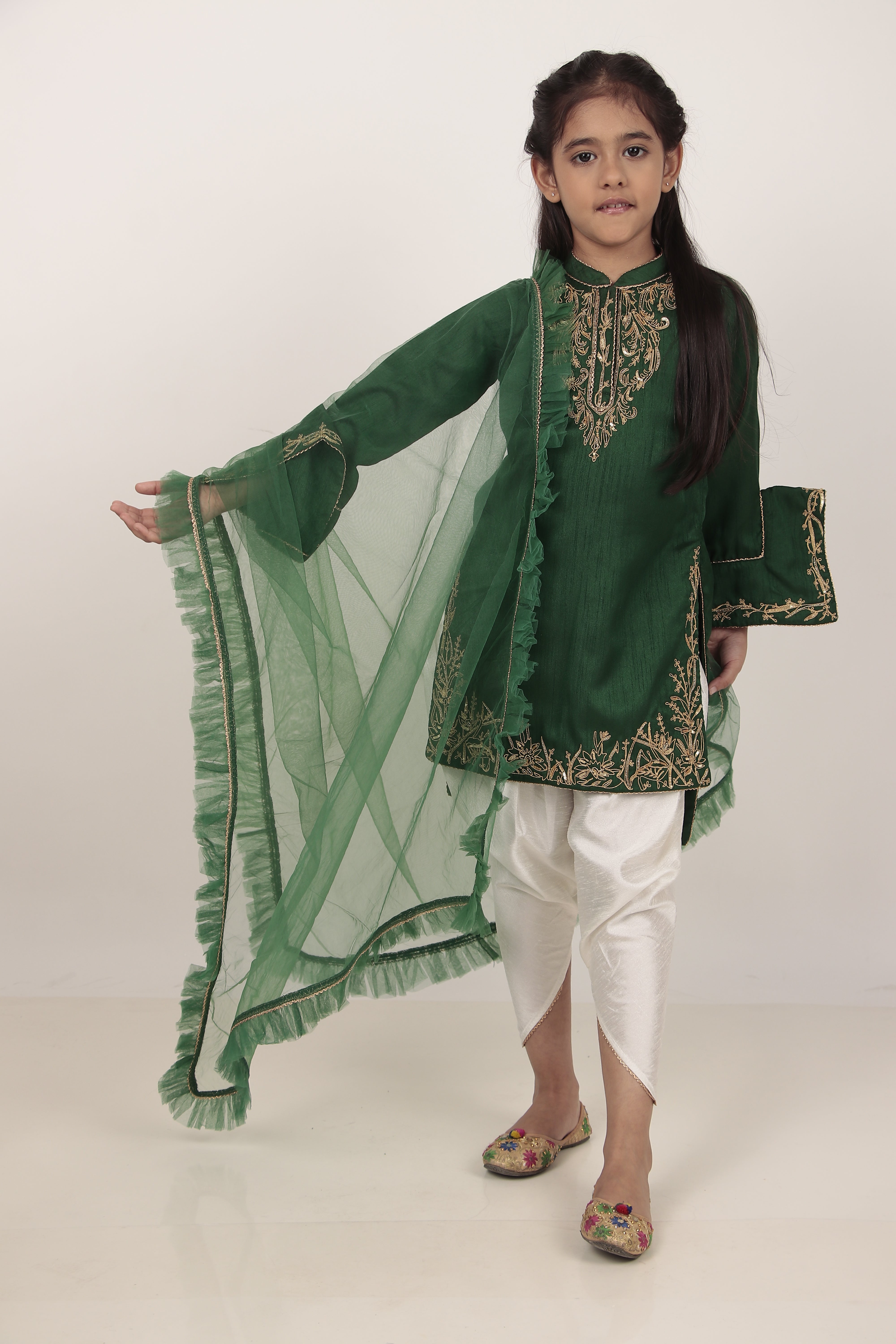 Green Kurta & Tulip Pants Set