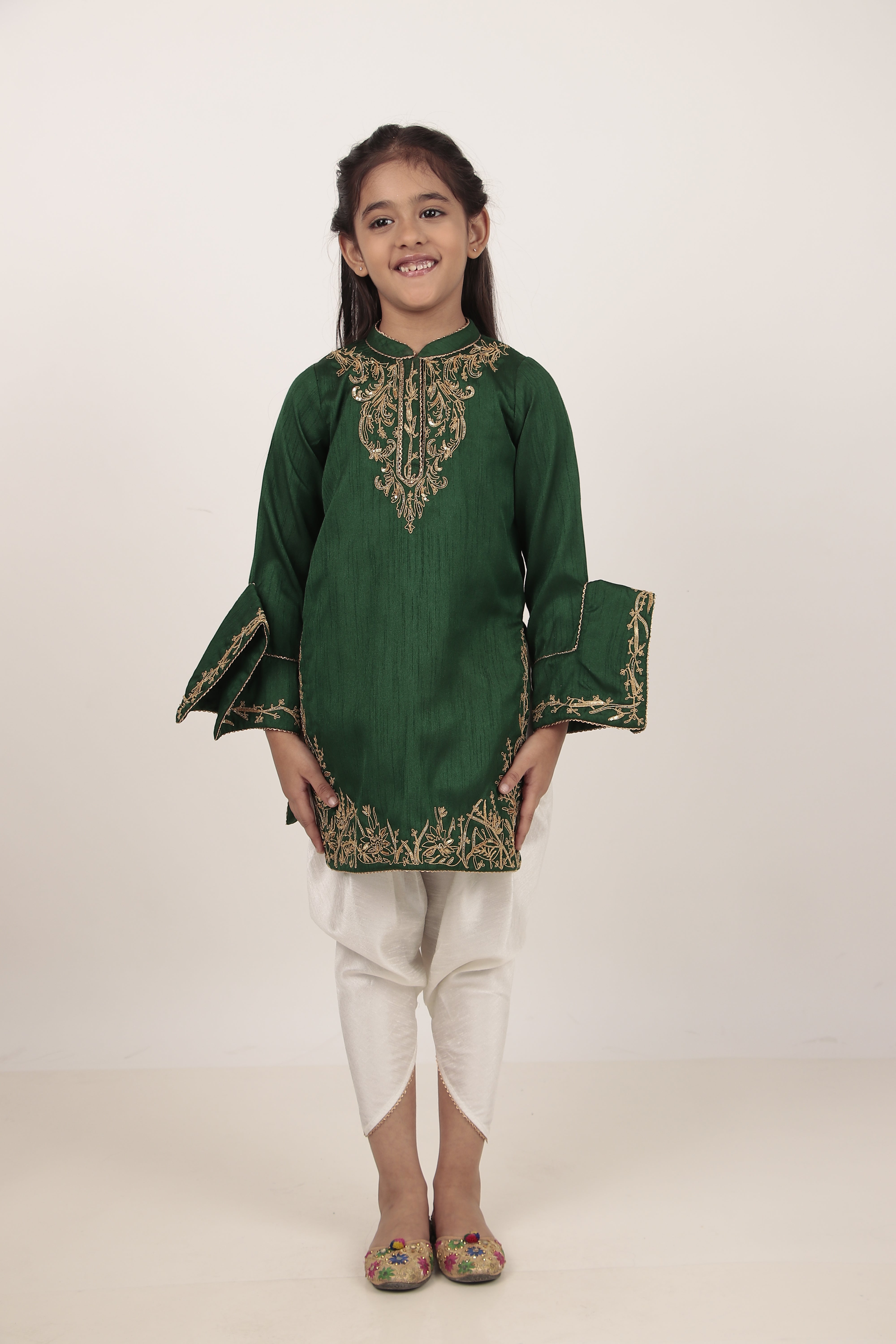 Green Kurta & Tulip Pants Set
